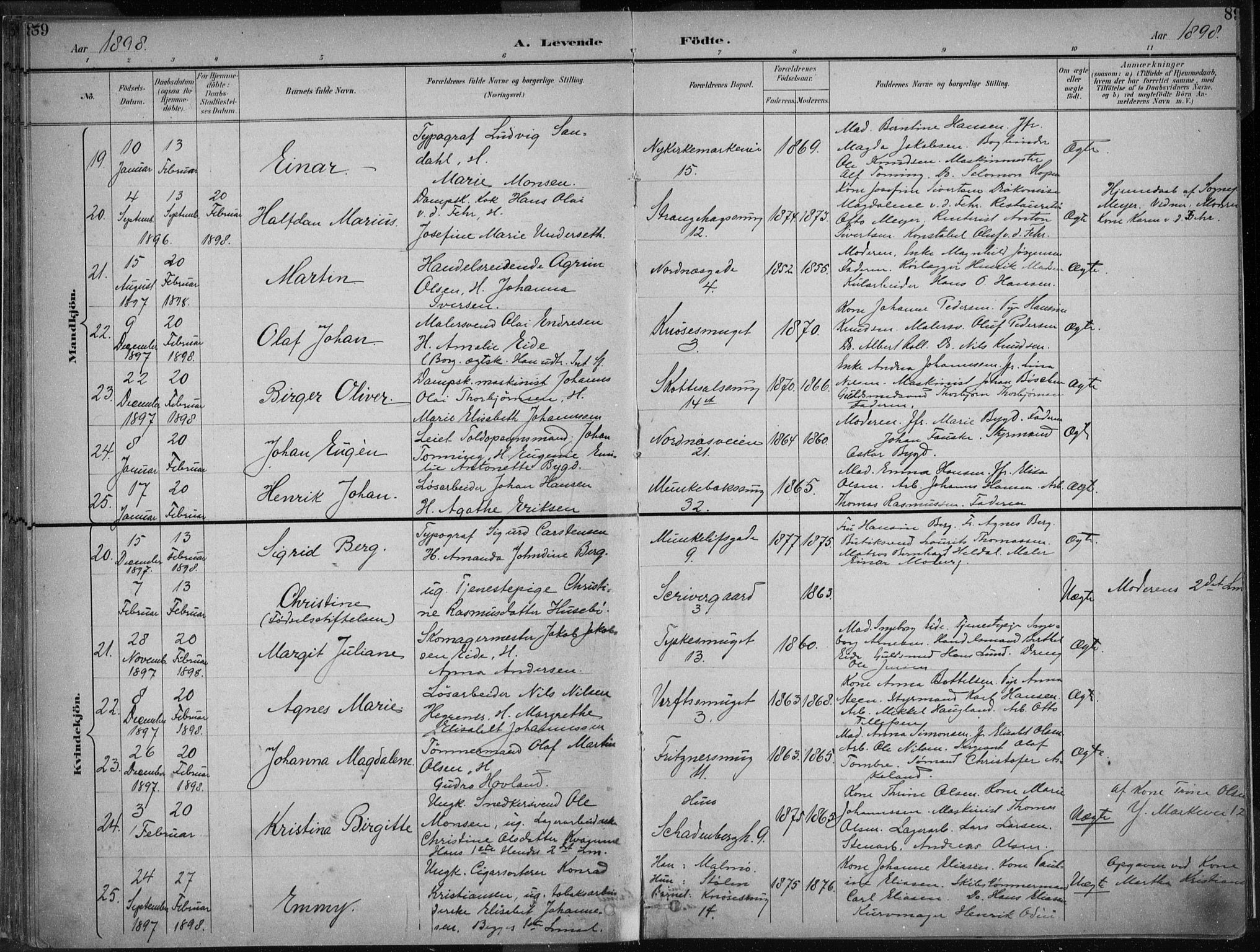 Nykirken Sokneprestembete, AV/SAB-A-77101/H/Haa/L0018: Parish register (official) no. B 6, 1895-1903, p. 89