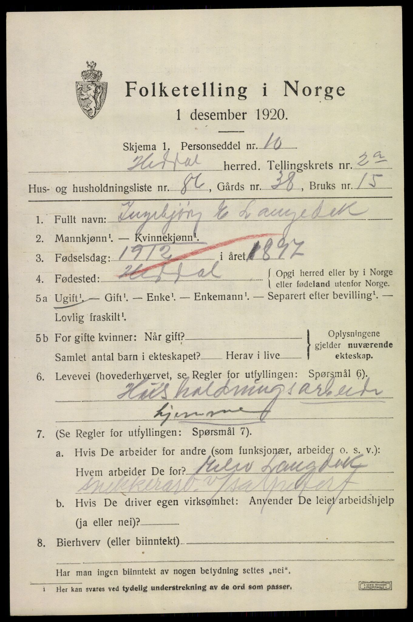 SAKO, 1920 census for Heddal, 1920, p. 2976