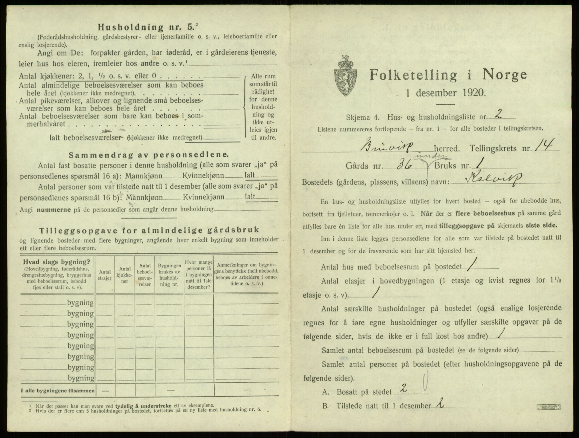 SAB, 1920 census for Bruvik, 1920, p. 942