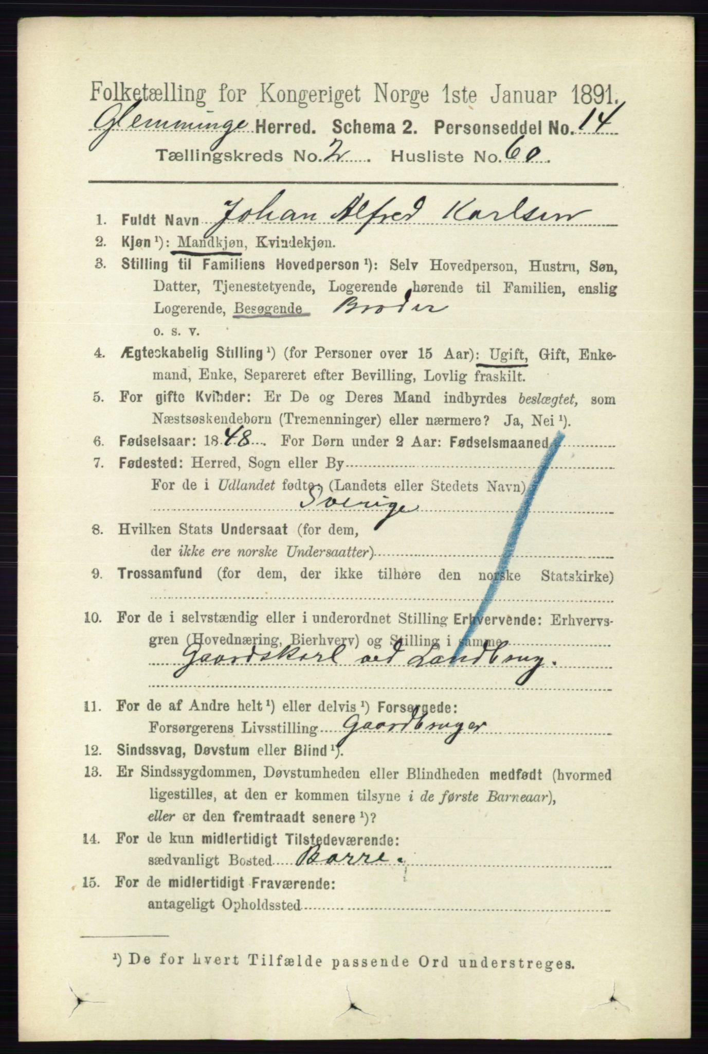 RA, 1891 census for 0132 Glemmen, 1891, p. 1042