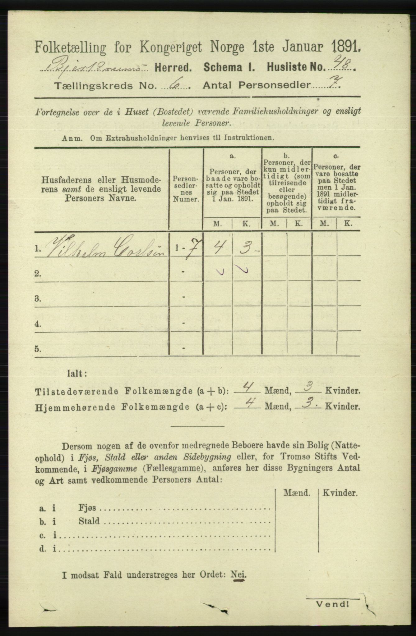 RA, 1891 census for 1114 Bjerkreim, 1891, p. 2049