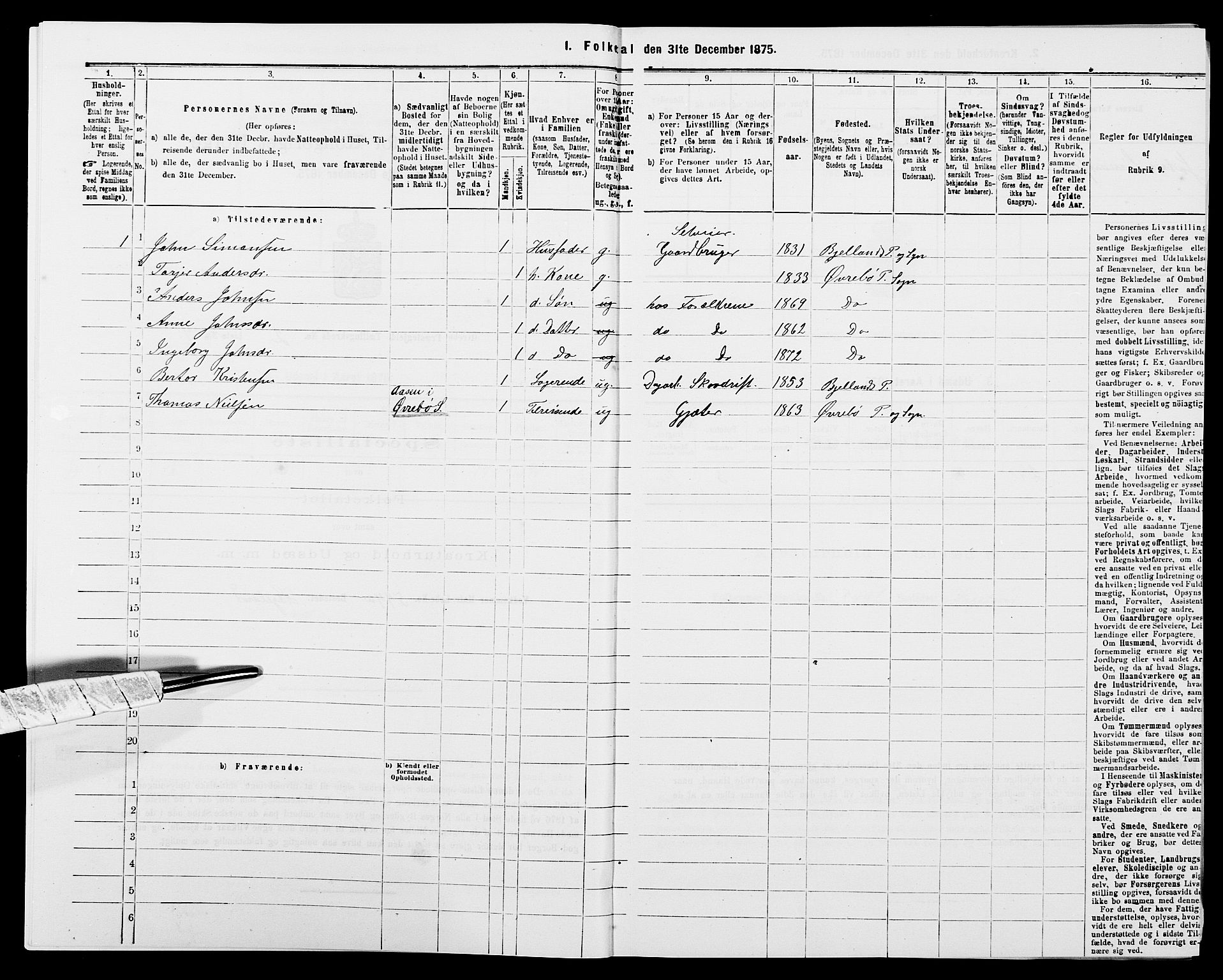 SAK, 1875 census for 1016P Øvrebø, 1875, p. 180