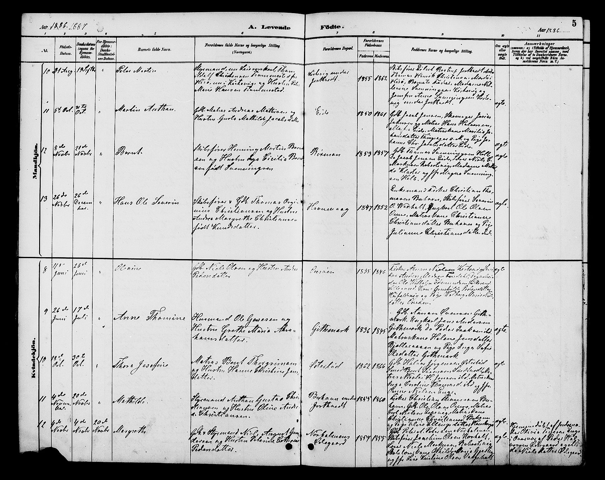 Hommedal sokneprestkontor, SAK/1111-0023/F/Fb/Fba/L0004: Parish register (copy) no. B 4, 1885-1908, p. 5