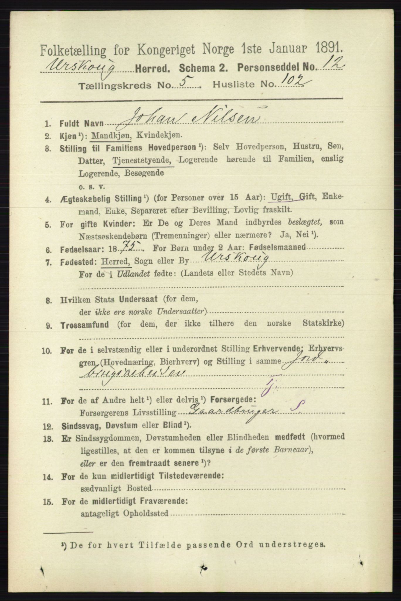 RA, 1891 census for 0224 Aurskog, 1891, p. 2661