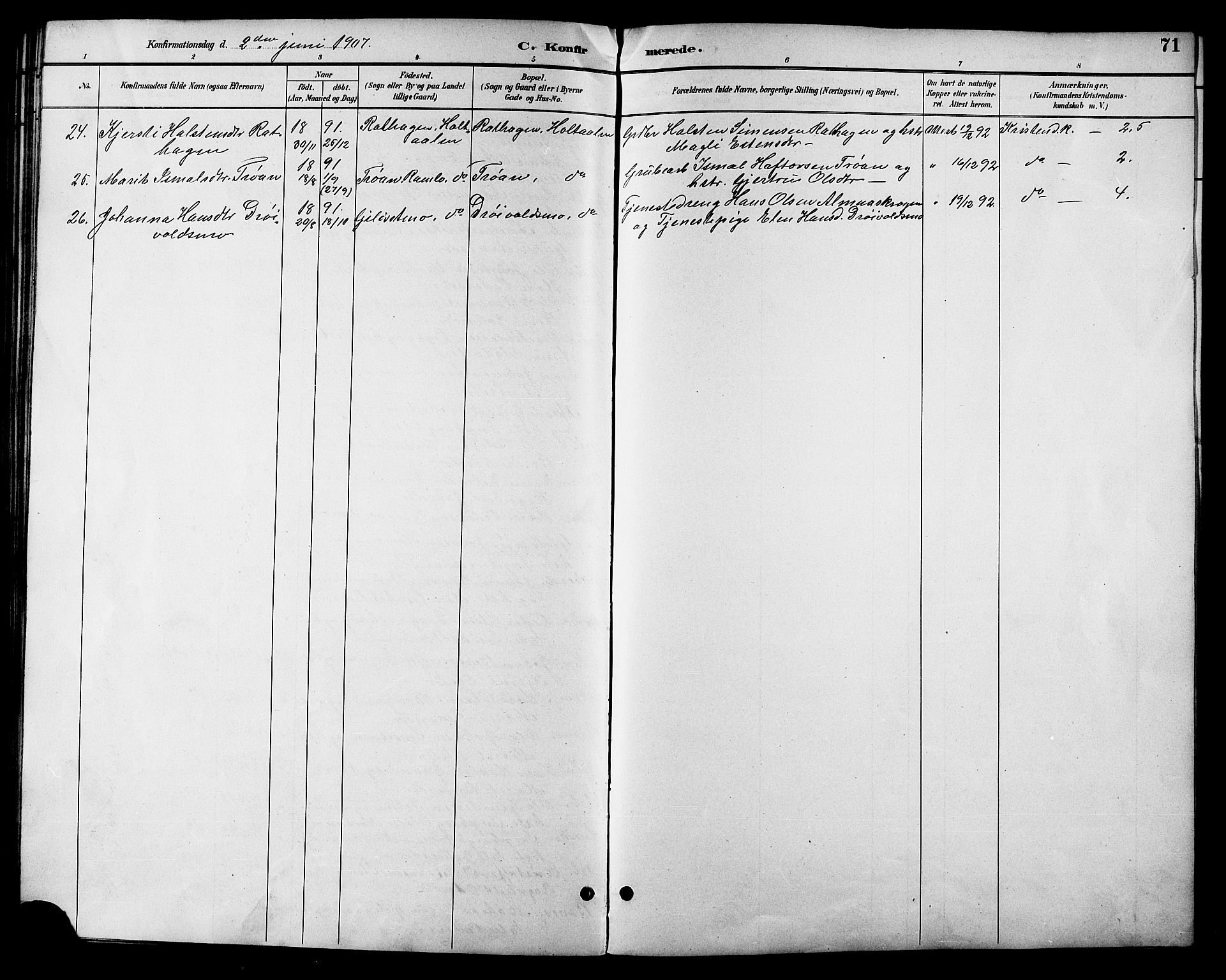 Ministerialprotokoller, klokkerbøker og fødselsregistre - Sør-Trøndelag, AV/SAT-A-1456/685/L0978: Parish register (copy) no. 685C03, 1891-1907, p. 71