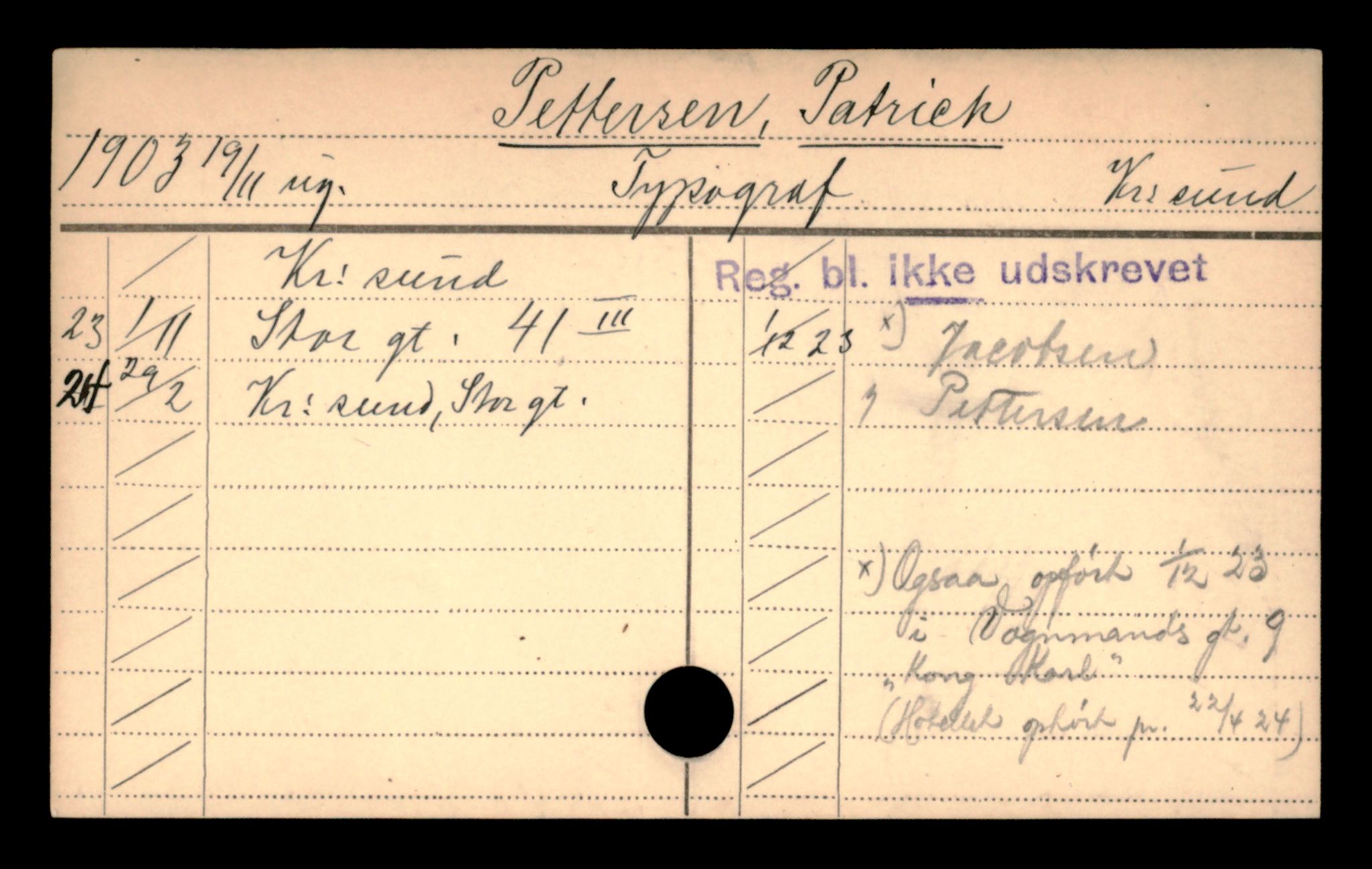 Oslo folkeregister, Registerkort, AV/SAO-A-11715/D/Da/L0078: Menn: Pettersson Page - Rasmussen Ludvig, 1906-1919