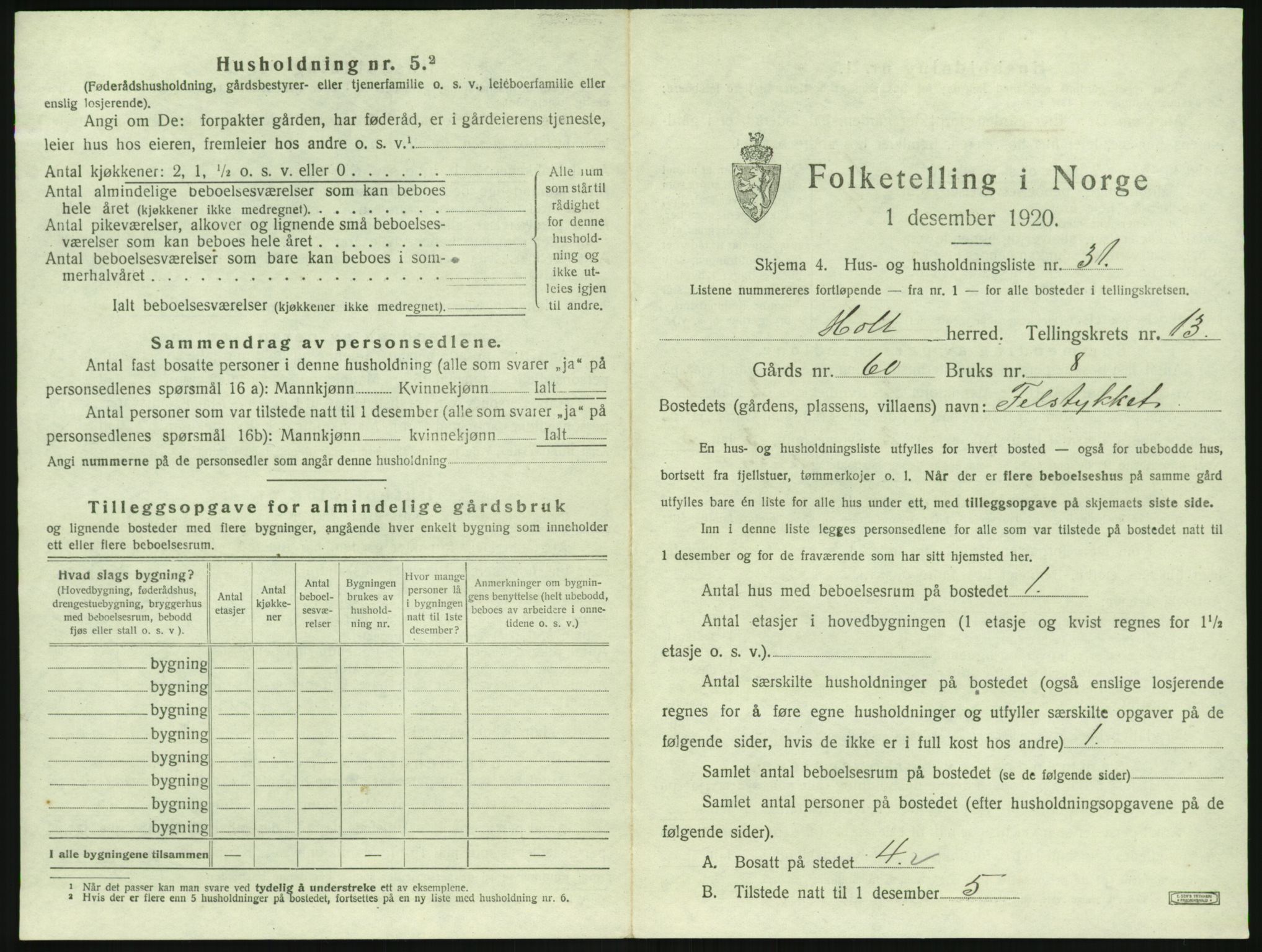 SAK, 1920 census for Holt, 1920, p. 1416