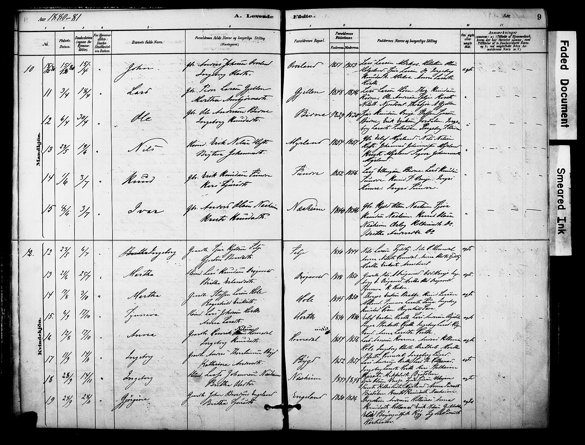 Vossestrand Sokneprestembete, AV/SAB-A-79101/H/Haa: Parish register (official) no. C 1, 1878-1903, p. 9