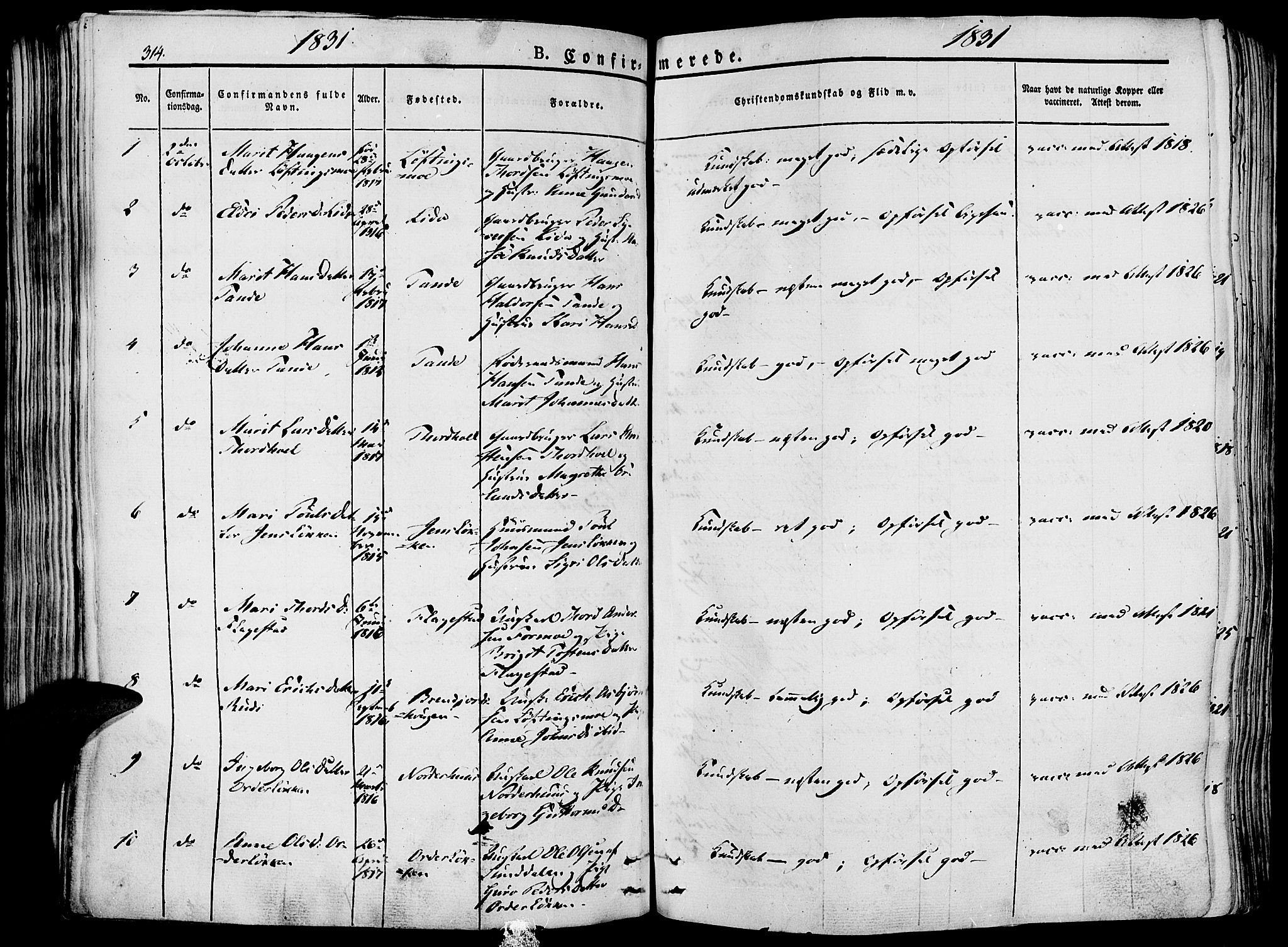 Lesja prestekontor, AV/SAH-PREST-068/H/Ha/Haa/L0005: Parish register (official) no. 5, 1830-1842, p. 314