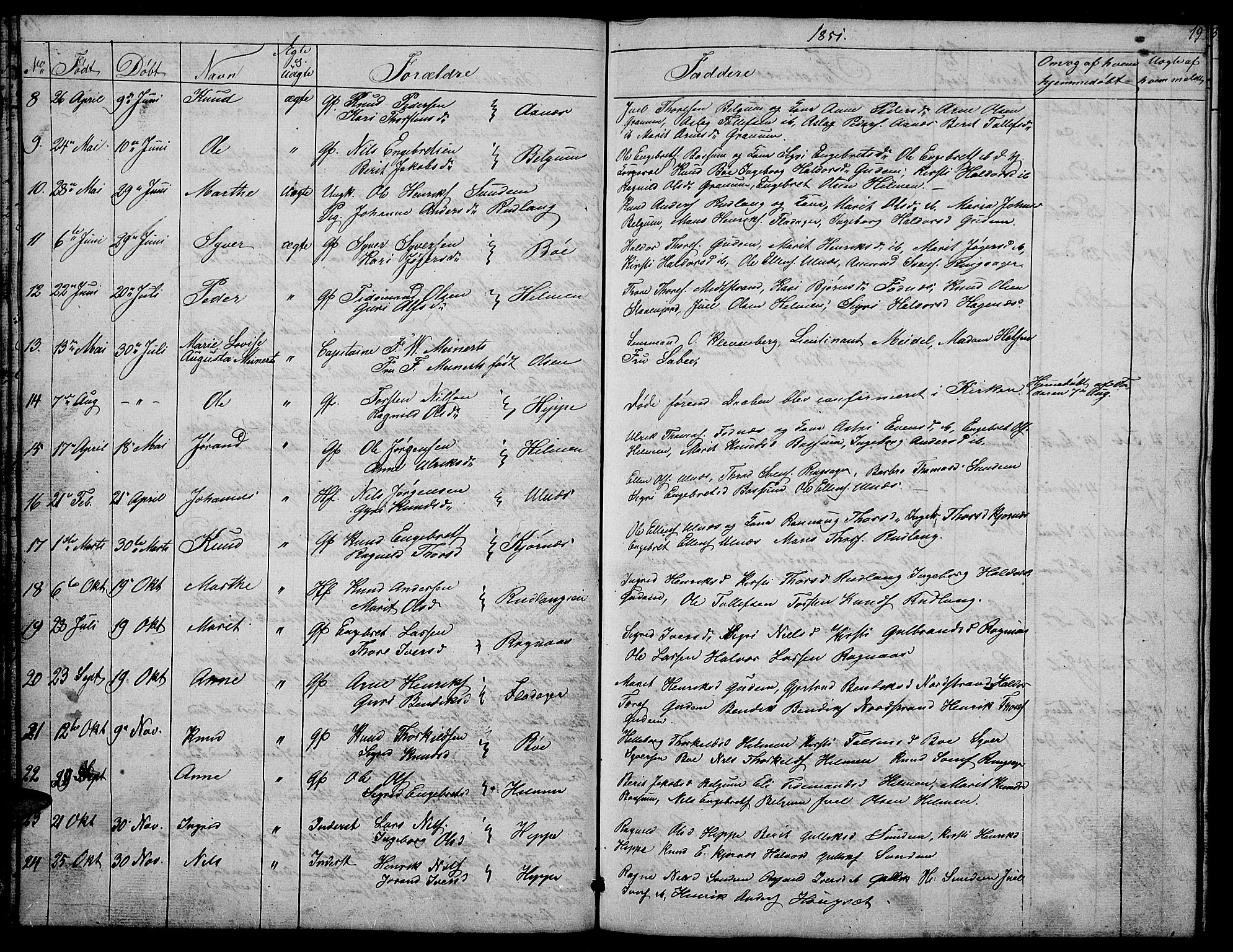 Nord-Aurdal prestekontor, SAH/PREST-132/H/Ha/Hab/L0004: Parish register (copy) no. 4, 1842-1882, p. 19