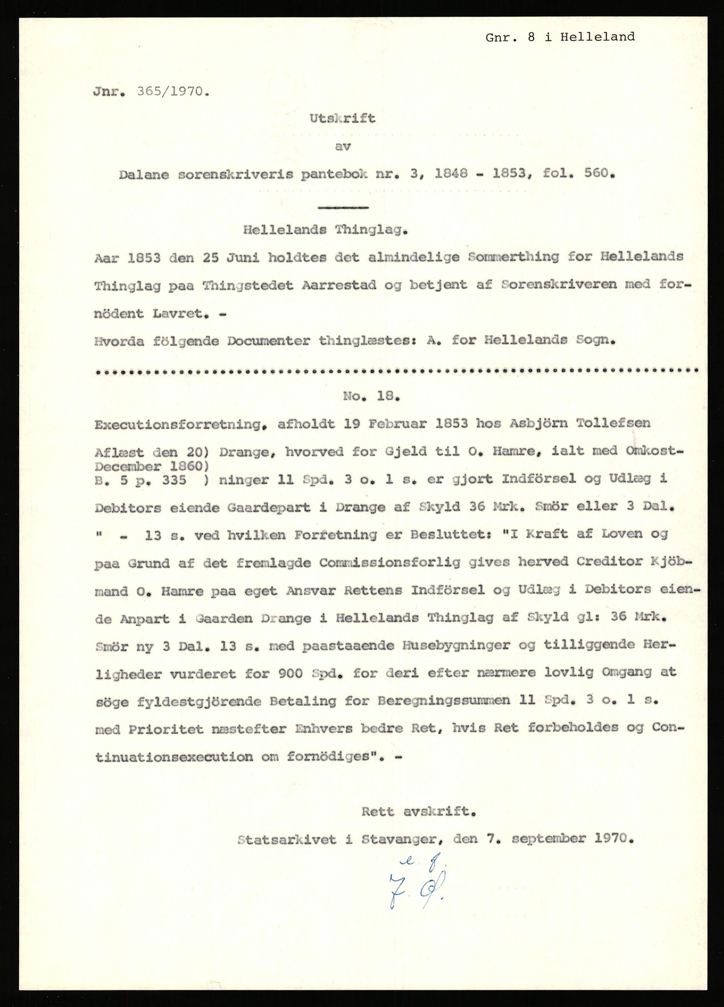 Statsarkivet i Stavanger, SAST/A-101971/03/Y/Yj/L0014: Avskrifter sortert etter gårdsnanv: Dalve - Dyrland, 1750-1930, p. 359