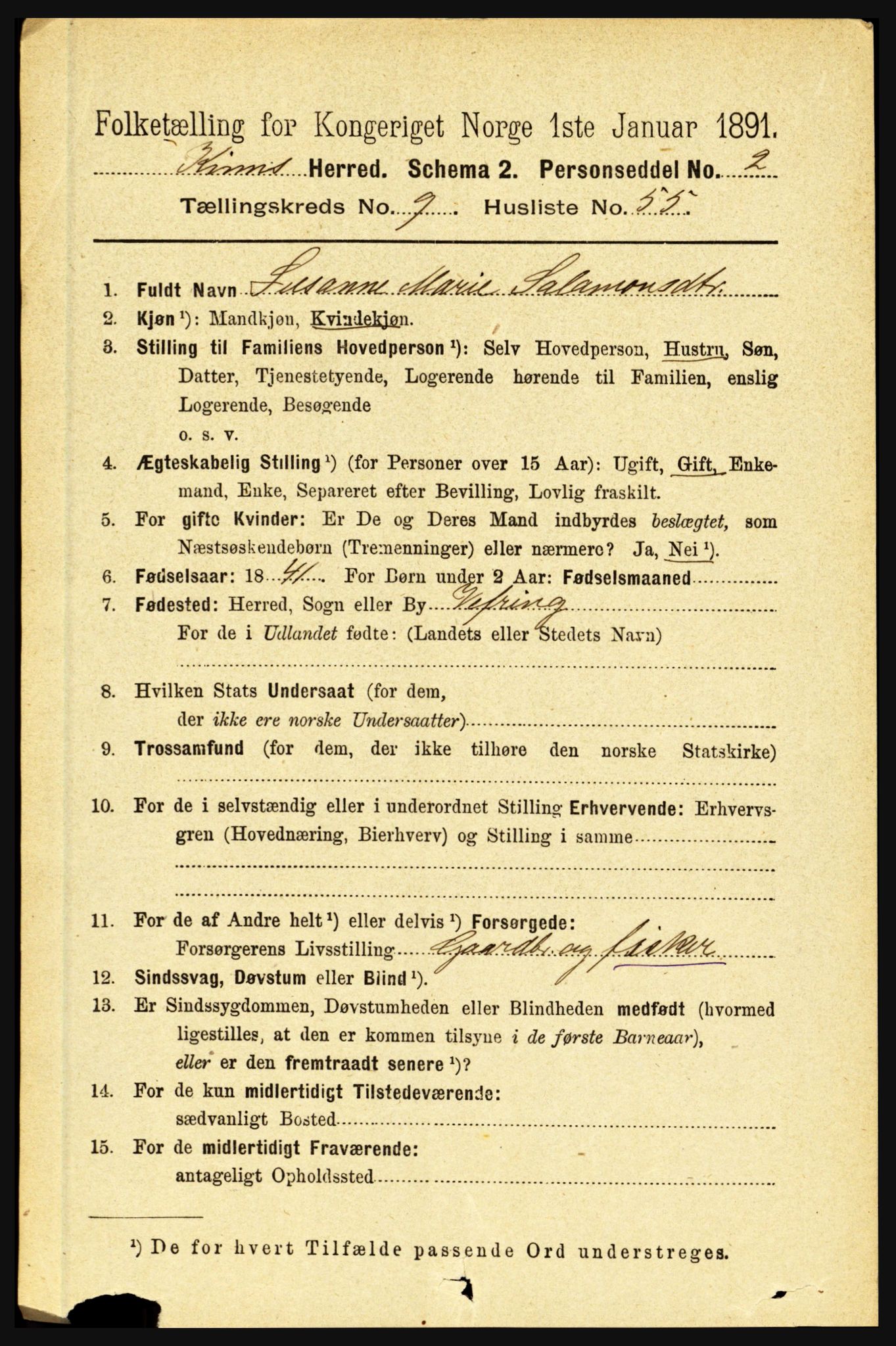 RA, 1891 census for 1437 Kinn, 1891, p. 3753