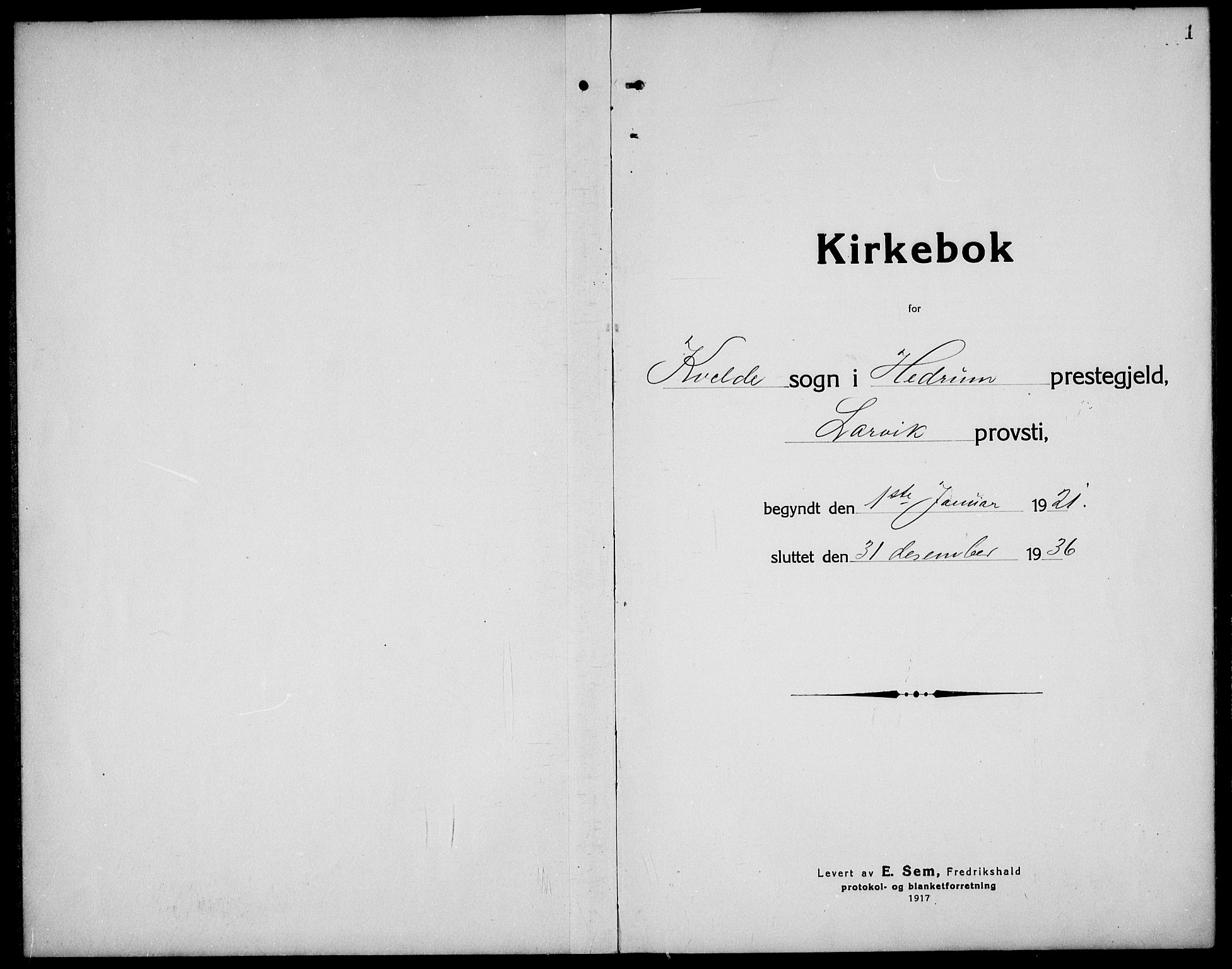 Hedrum kirkebøker, SAKO/A-344/G/Gb/L0002: Parish register (copy) no. II 2, 1921-1936, p. 1