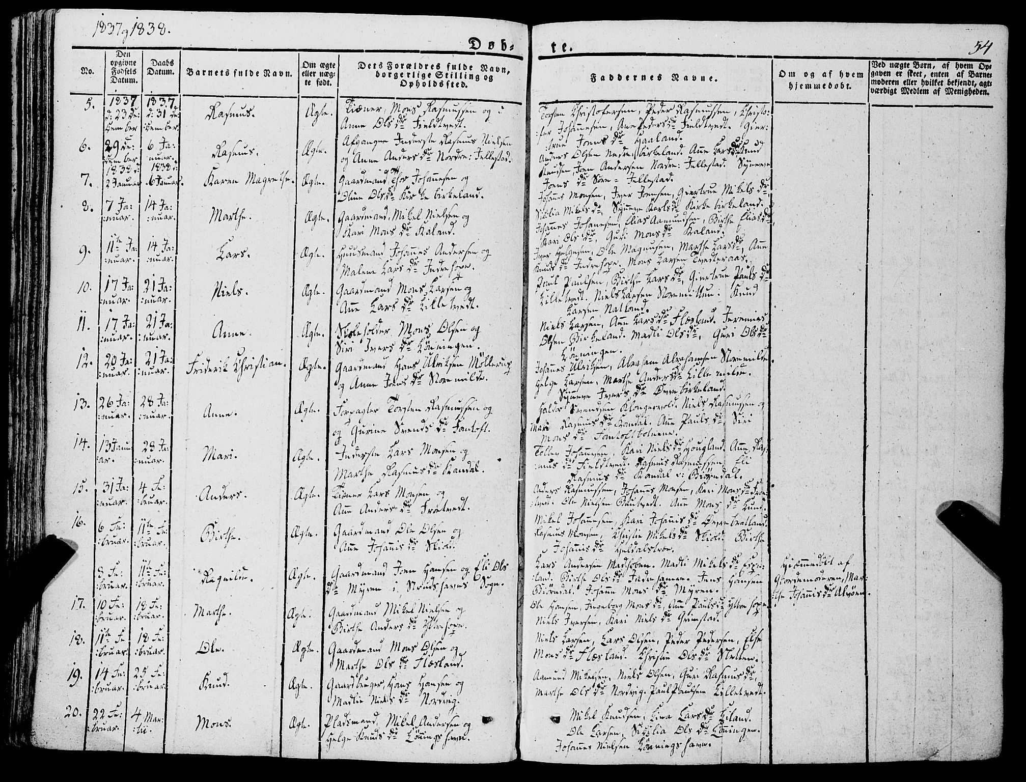 Fana Sokneprestembete, AV/SAB-A-75101/H/Haa/Haaa/L0008: Parish register (official) no. A 8, 1829-1851, p. 54