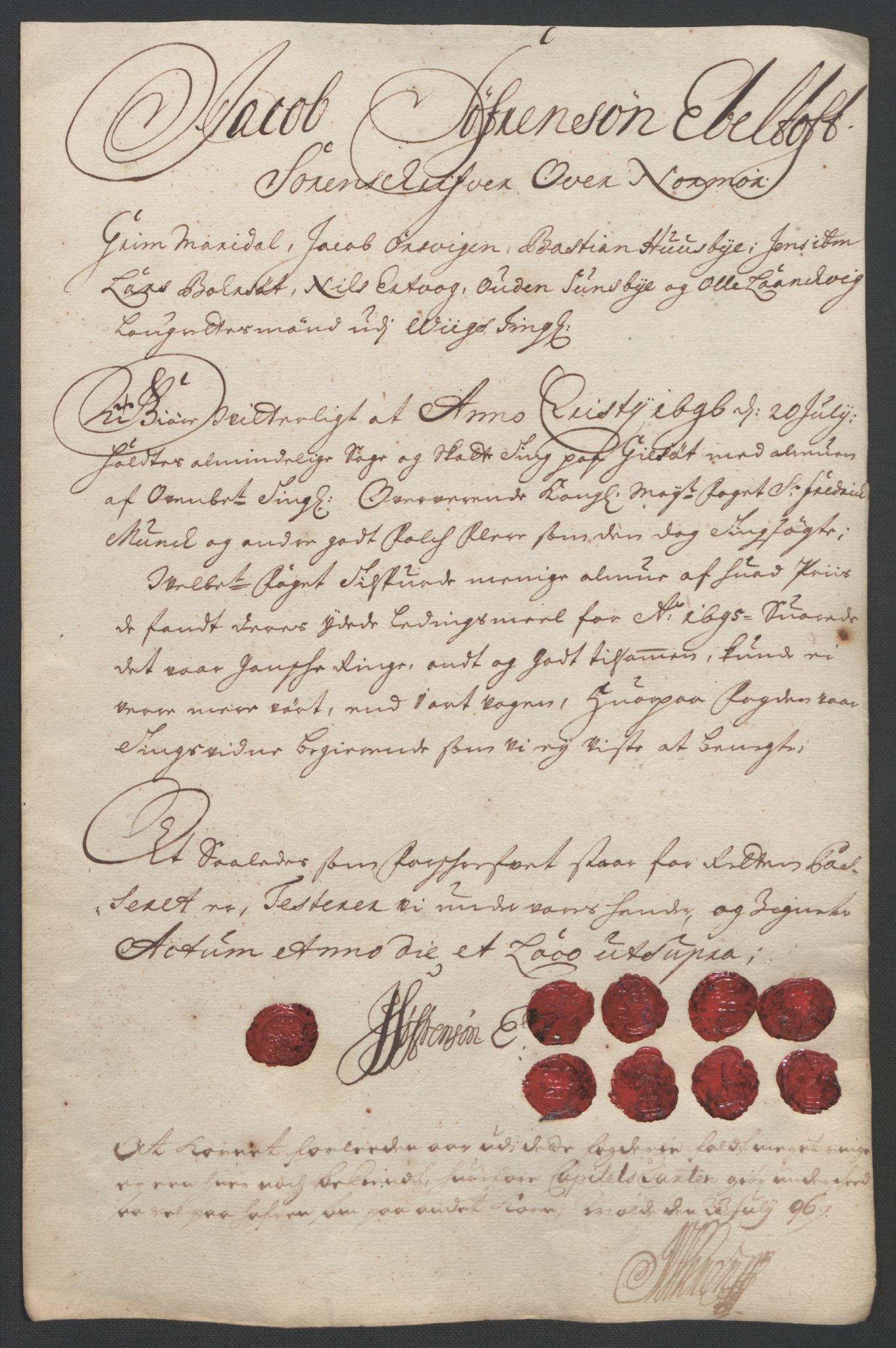 Rentekammeret inntil 1814, Reviderte regnskaper, Fogderegnskap, AV/RA-EA-4092/R56/L3736: Fogderegnskap Nordmøre, 1694-1696, p. 249