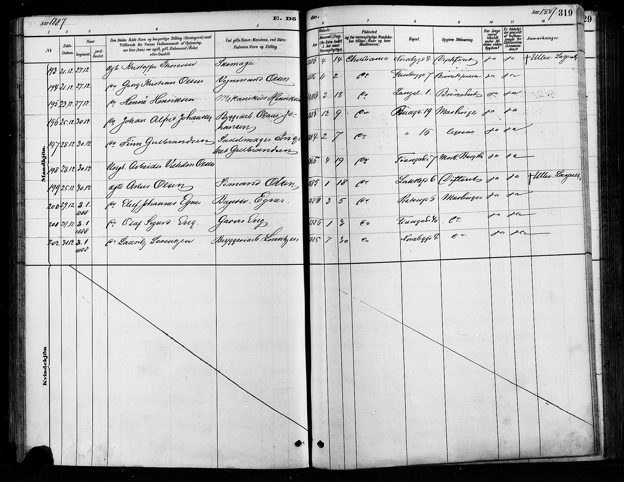 Grønland prestekontor Kirkebøker, AV/SAO-A-10848/F/Fa/L0008: Parish register (official) no. 8, 1881-1893, p. 319