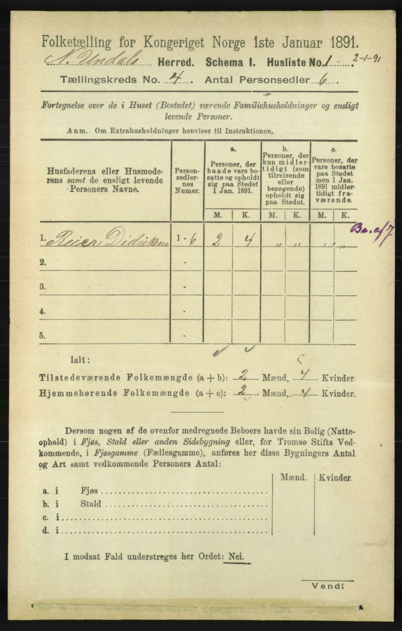 RA, 1891 census for 1028 Nord-Audnedal, 1891, p. 1080