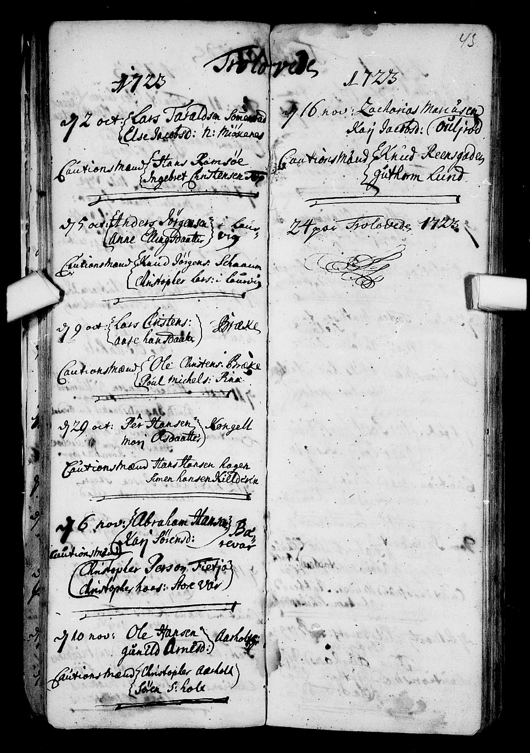 Stokke kirkebøker, AV/SAKO-A-320/F/Fa/L0001: Parish register (official) no. I 1, 1717-1733, p. 43