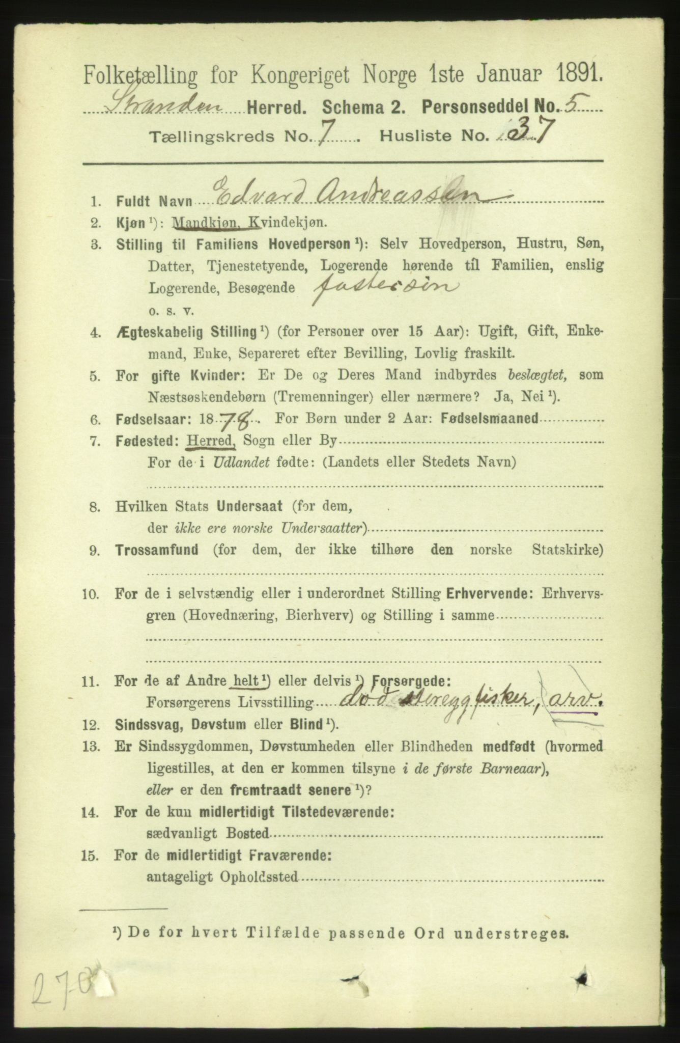 RA, 1891 census for 1525 Stranda, 1891, p. 1752