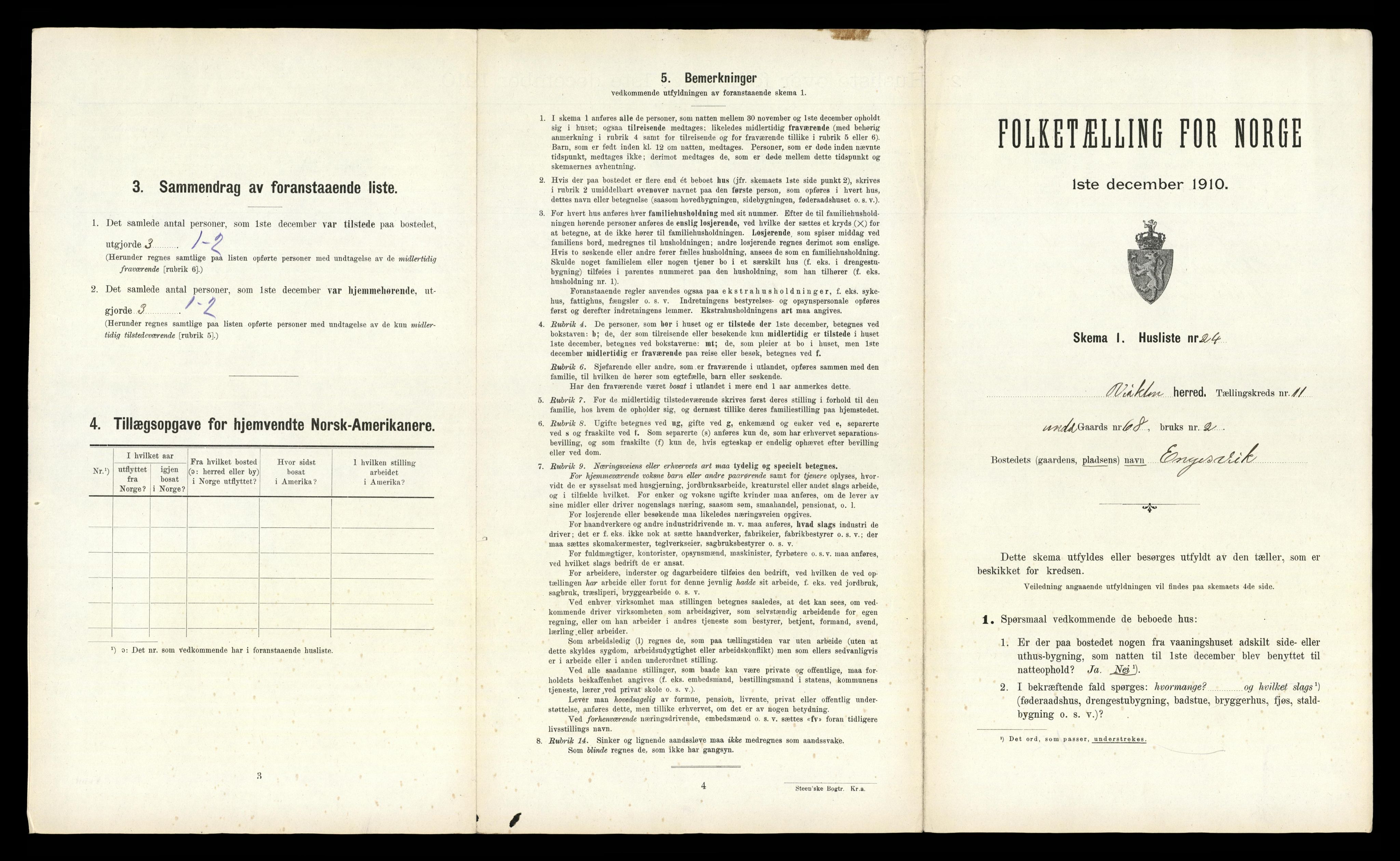 RA, 1910 census for Vikna, 1910, p. 1003