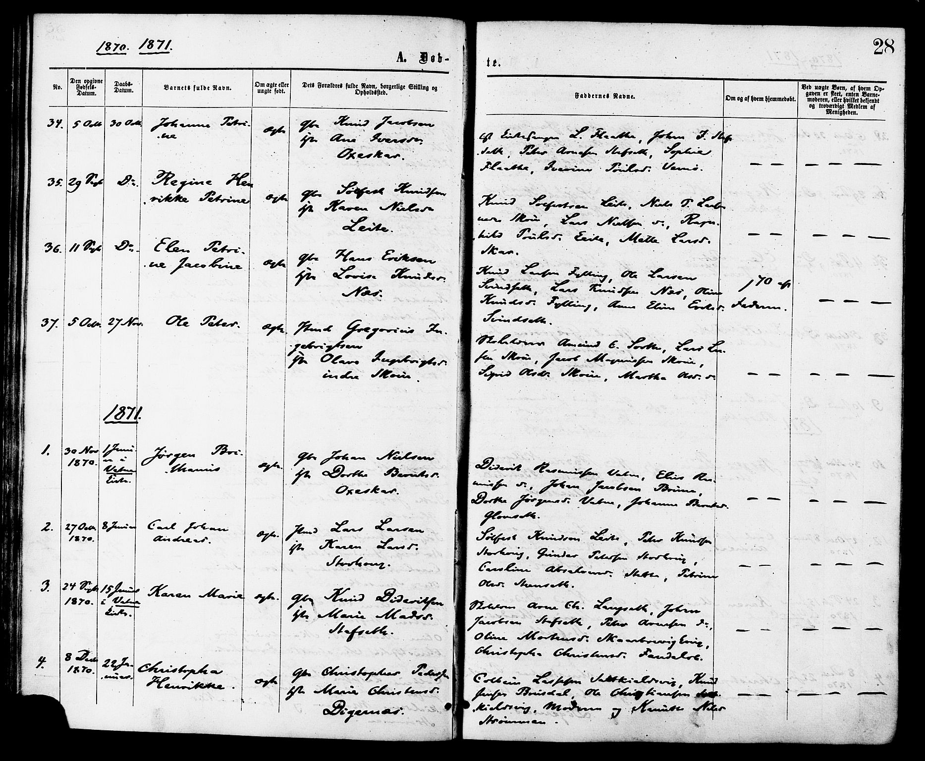 Ministerialprotokoller, klokkerbøker og fødselsregistre - Møre og Romsdal, AV/SAT-A-1454/524/L0355: Parish register (official) no. 524A07, 1864-1879, p. 28