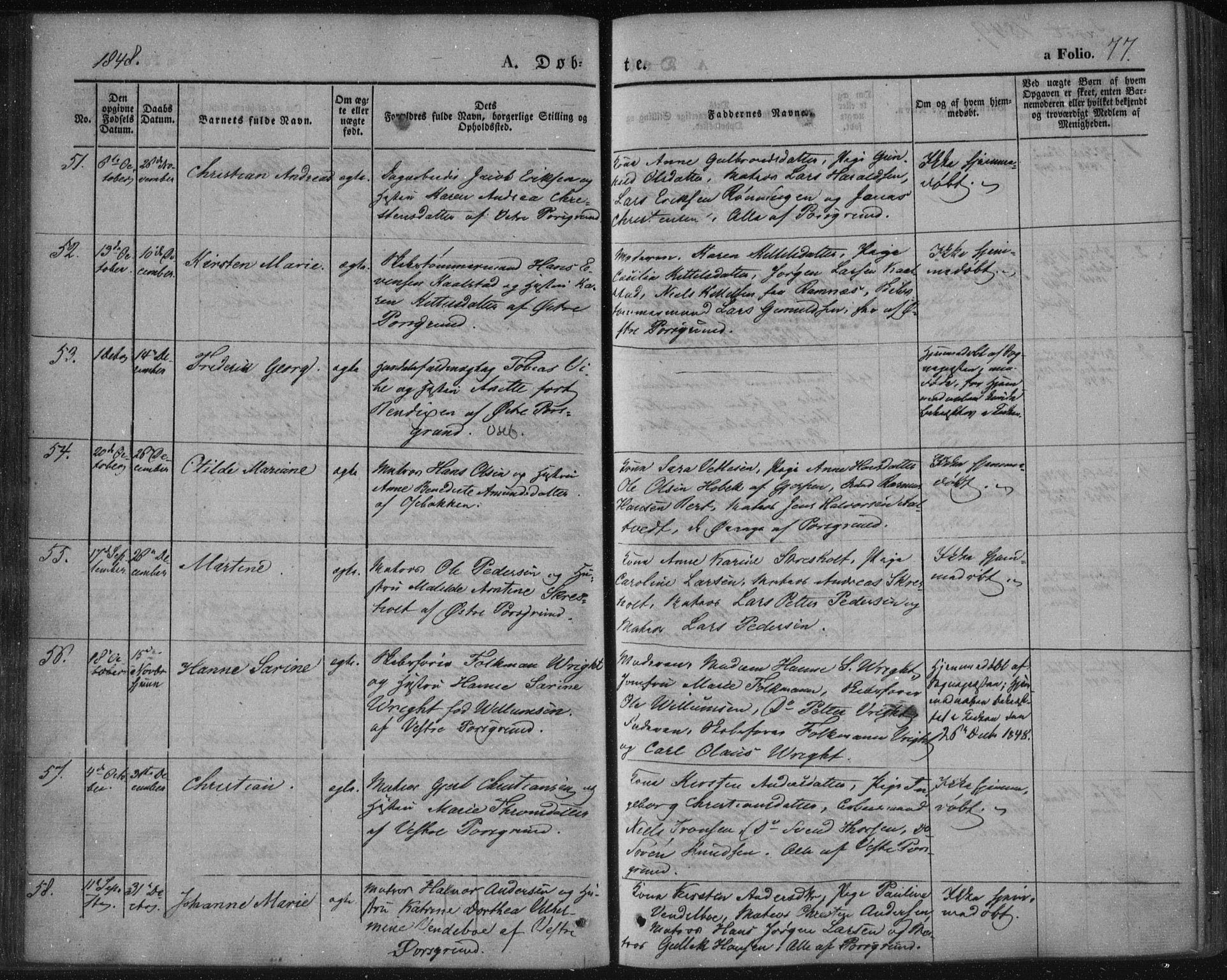 Porsgrunn kirkebøker , AV/SAKO-A-104/F/Fa/L0006: Parish register (official) no. 6, 1841-1857, p. 77