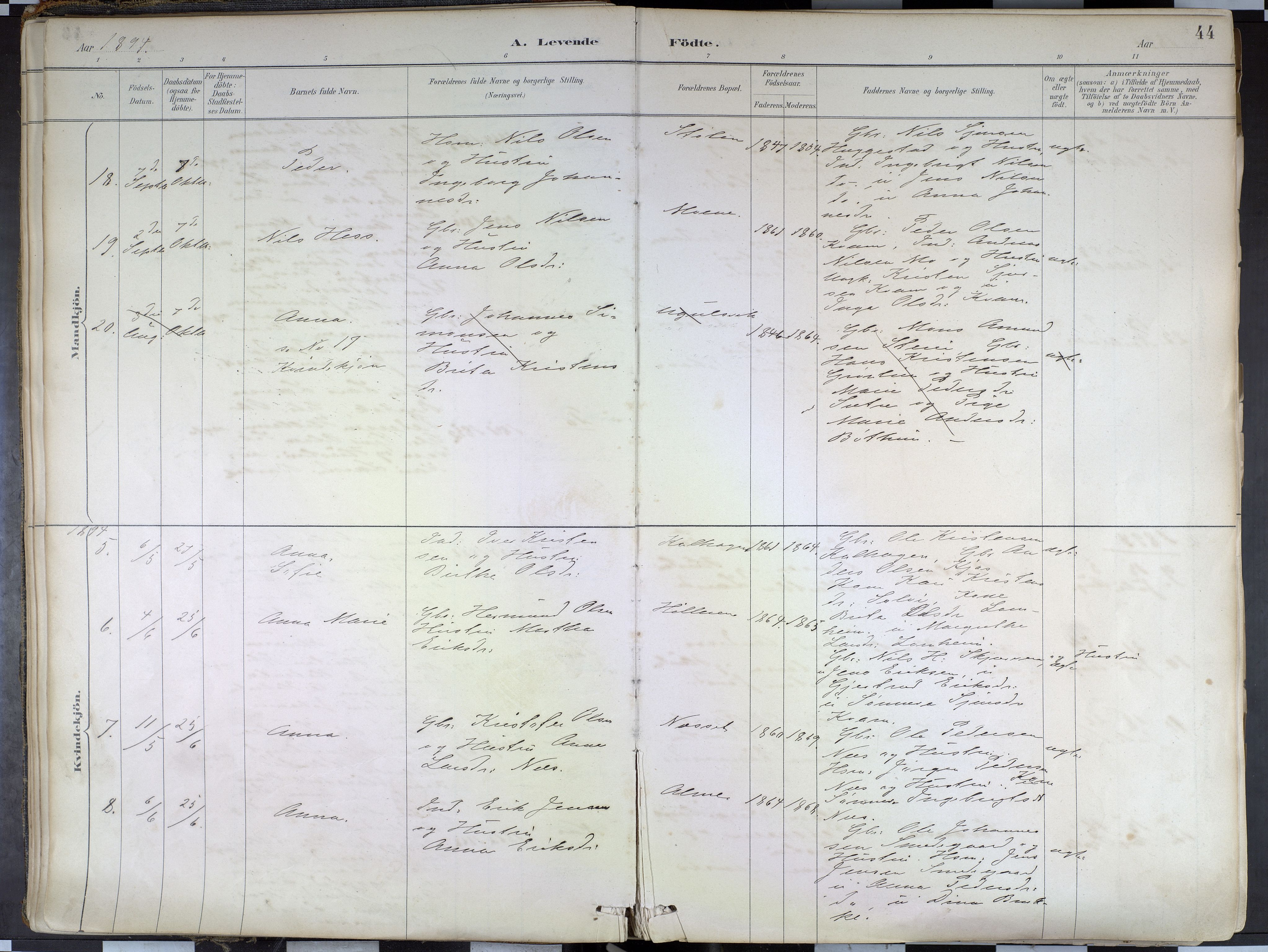 Hafslo sokneprestembete, AV/SAB-A-80301/H/Haa/Haab/L0001: Parish register (official) no. B 1, 1886-1945, p. 44