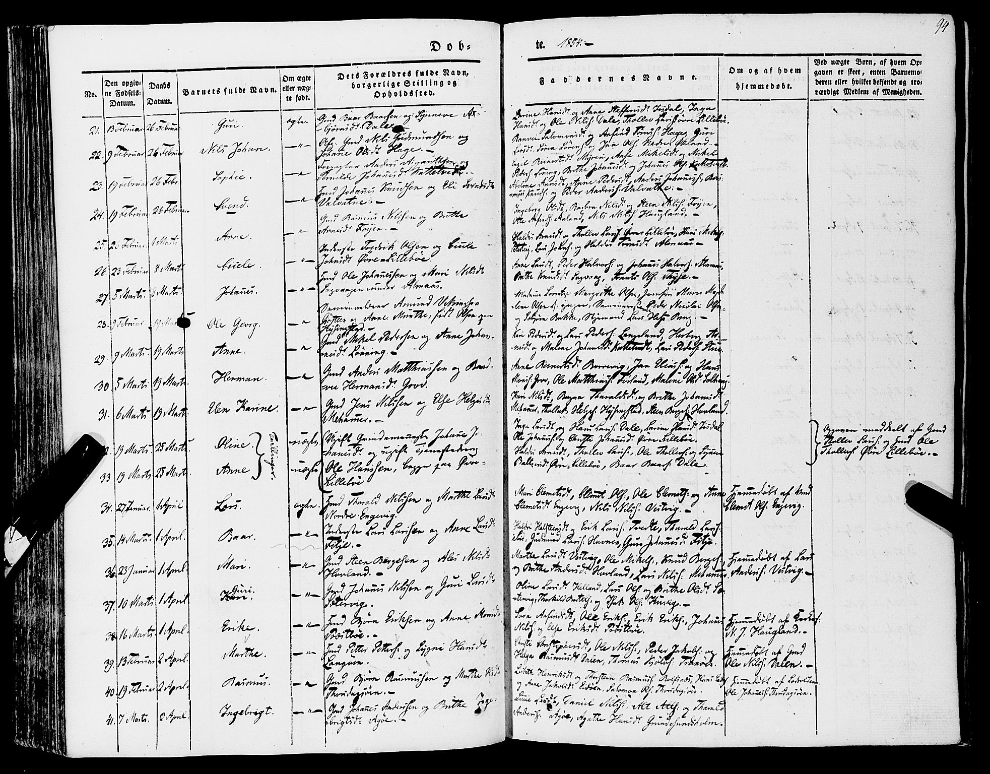 Stord sokneprestembete, SAB/A-78201/H/Haa: Parish register (official) no. A 7, 1841-1861, p. 94