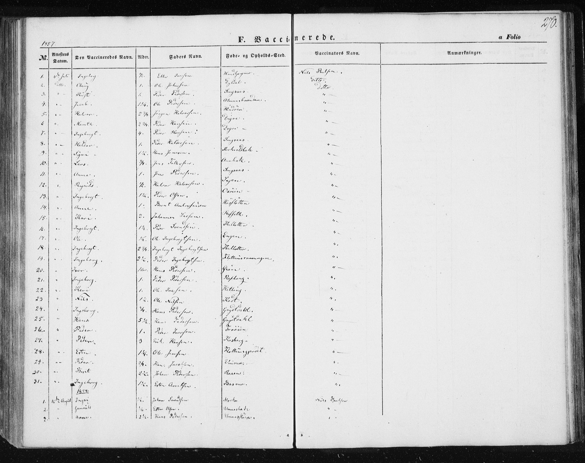 Ministerialprotokoller, klokkerbøker og fødselsregistre - Sør-Trøndelag, SAT/A-1456/685/L0964: Parish register (official) no. 685A06 /2, 1846-1859, p. 270