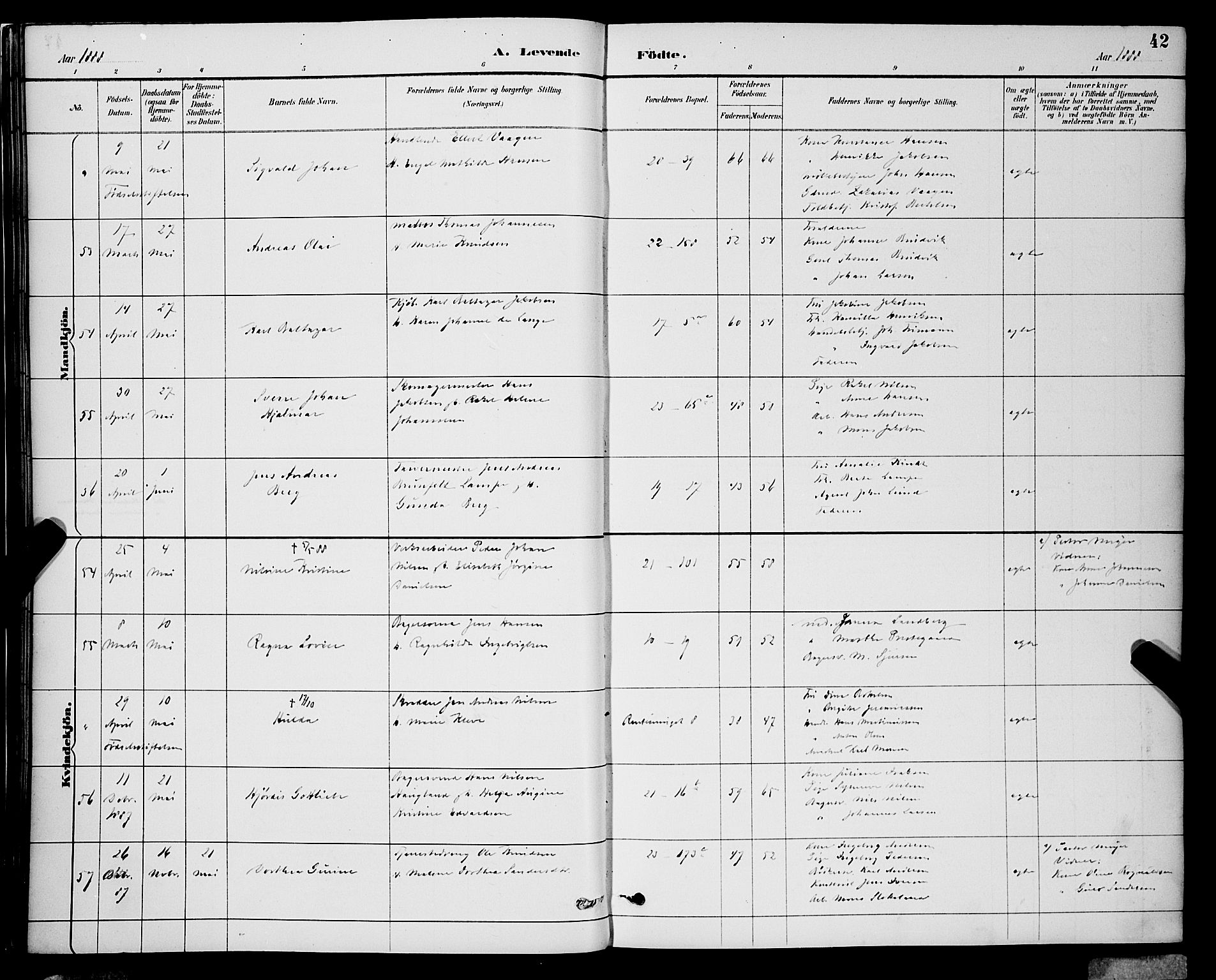 Korskirken sokneprestembete, SAB/A-76101/H/Hab: Parish register (copy) no. B 9, 1887-1896, p. 42