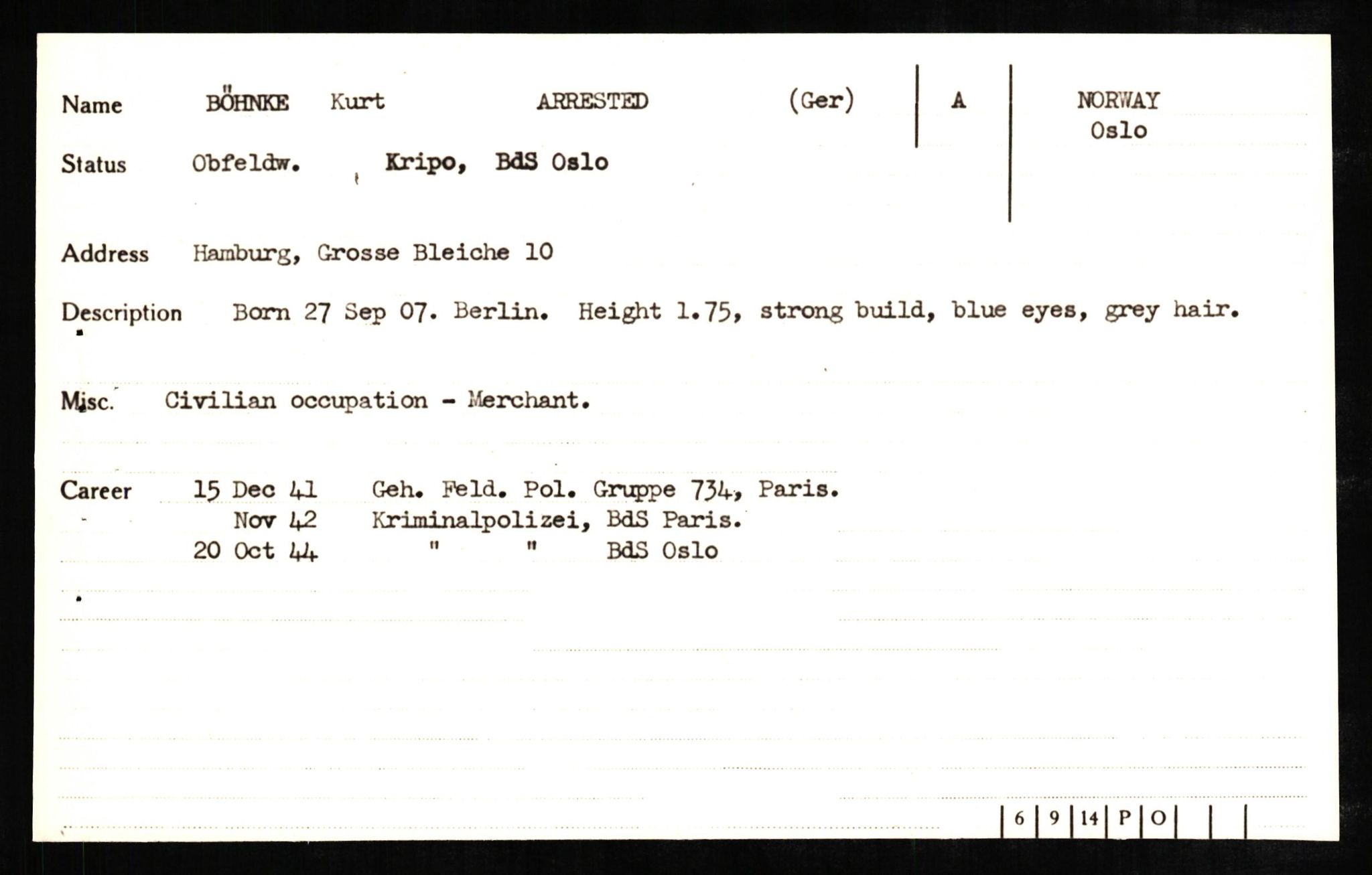 Forsvaret, Forsvarets overkommando II, AV/RA-RAFA-3915/D/Db/L0005: CI Questionaires. Tyske okkupasjonsstyrker i Norge. Tyskere., 1945-1946, p. 122