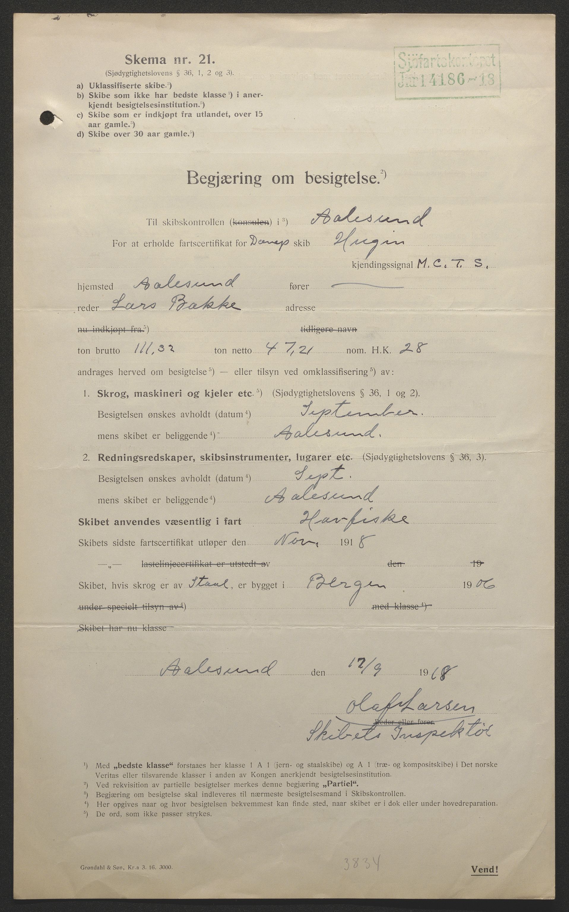 Sjøfartsdirektoratet med forløpere, skipsmapper slettede skip, AV/RA-S-4998/F/Fa/L0519: --, 1850-1922, p. 405