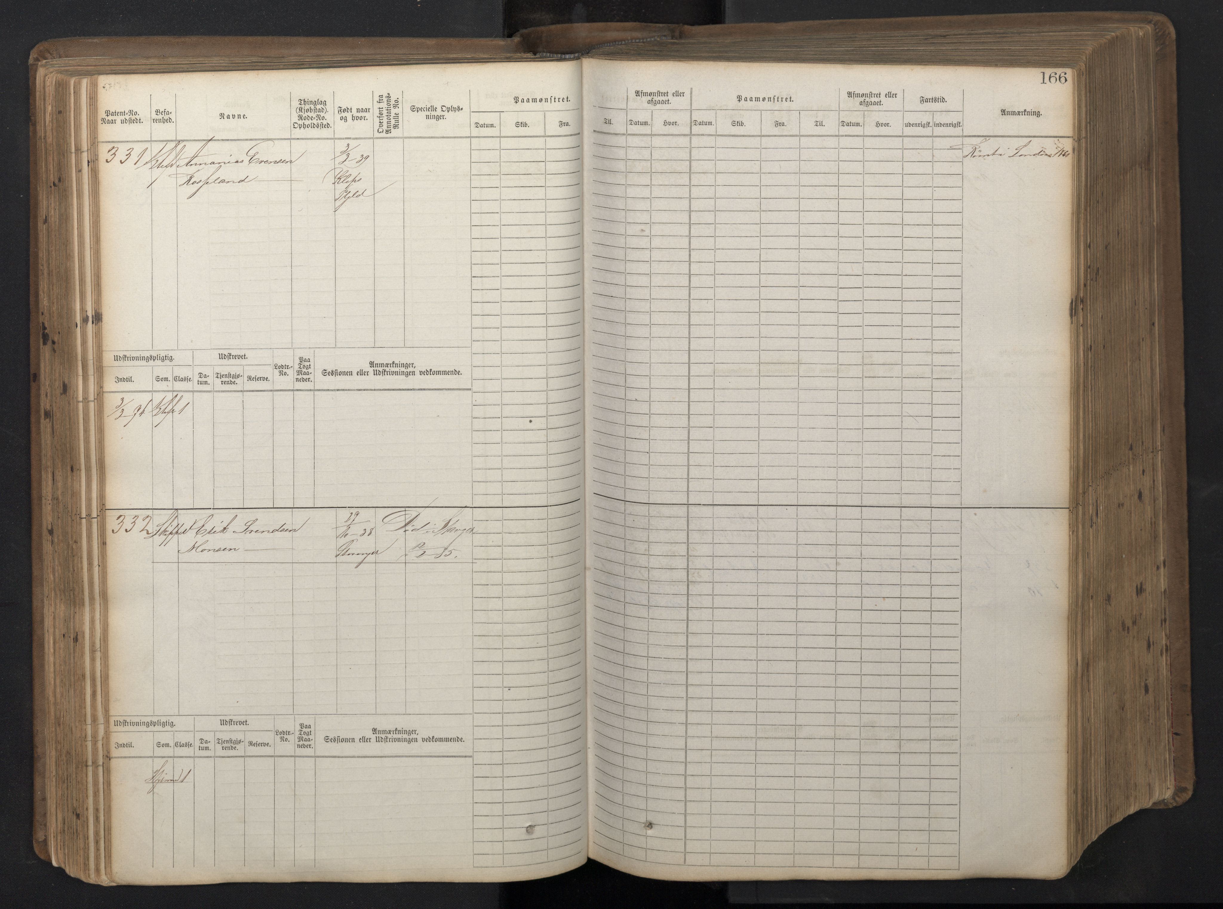 Stavanger sjømannskontor, AV/SAST-A-102006/F/Fb/Fbb/L0016: Sjøfartshovedrulle patnentnr. 1-1202 (dublett), 1869, p. 166