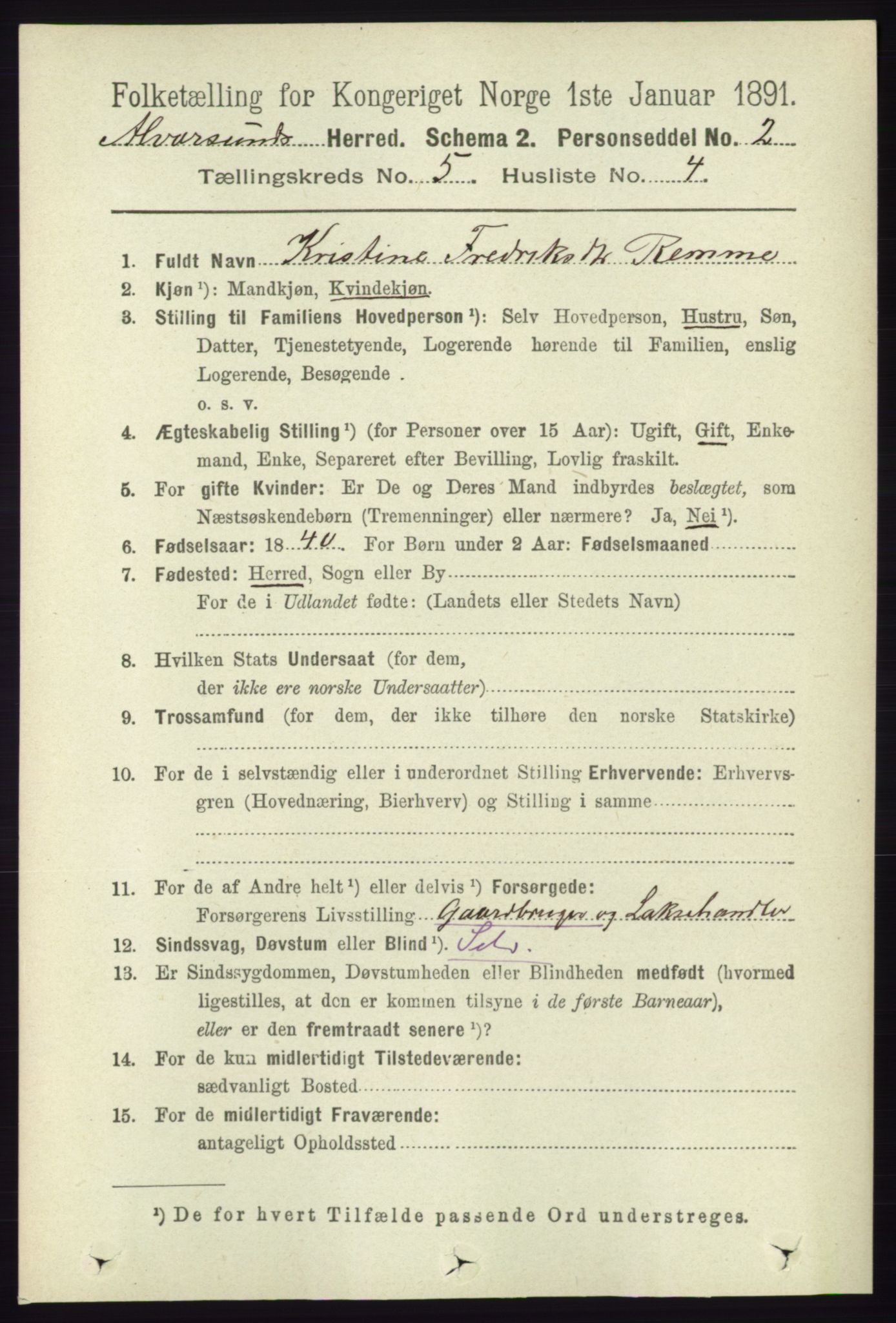 RA, 1891 census for 1257 Alversund, 1891, p. 1811