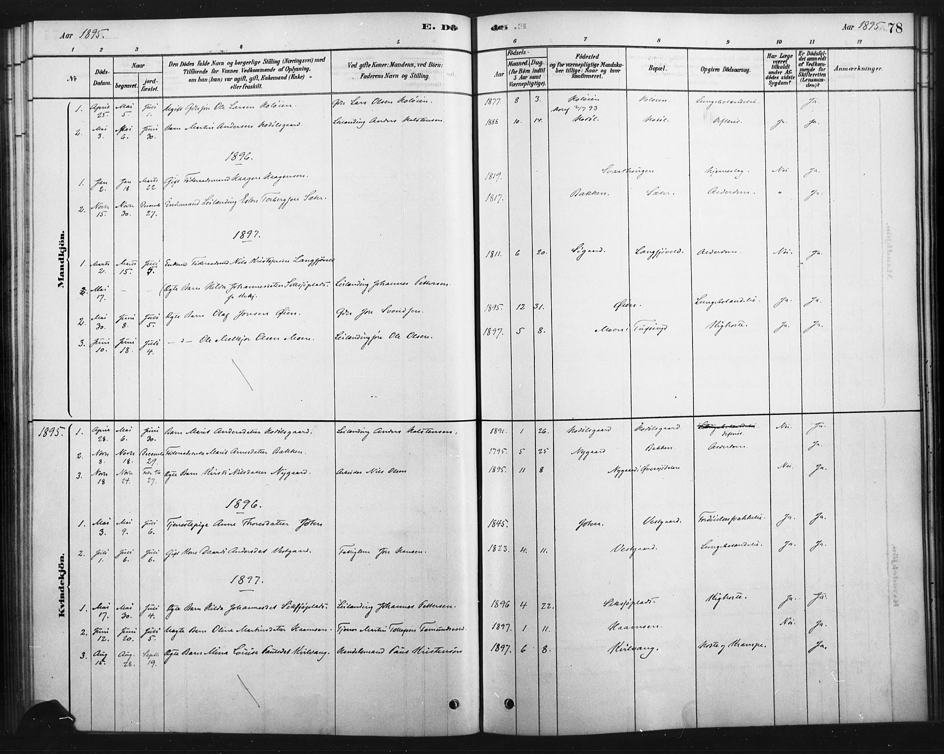 Tolga prestekontor, SAH/PREST-062/K/L0007: Parish register (official) no. 7, 1877-1900, p. 78