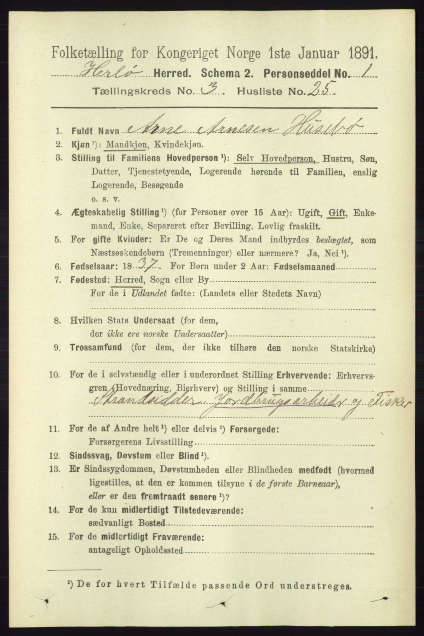 RA, 1891 census for 1258 Herdla, 1891, p. 1239