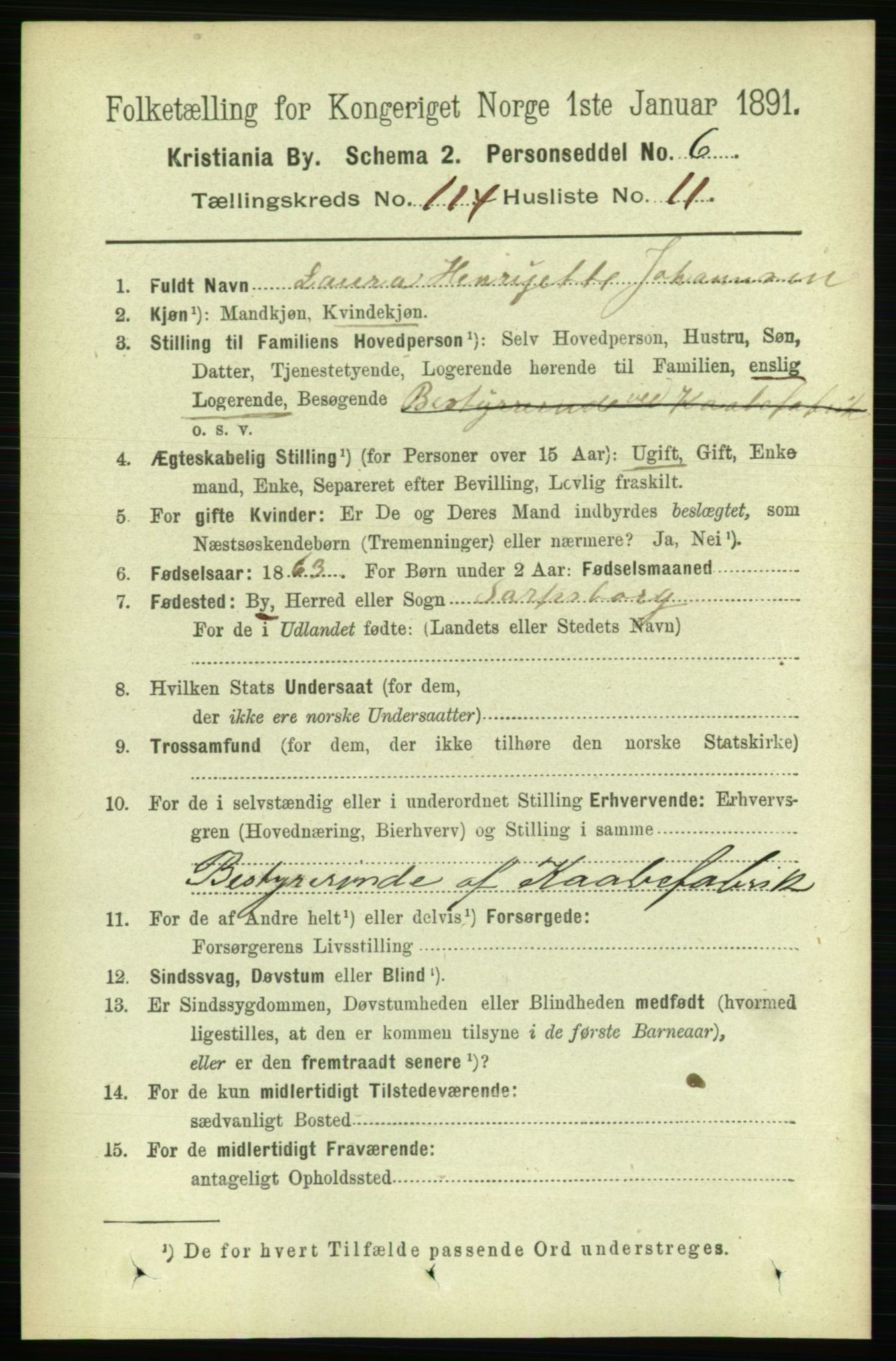 RA, 1891 census for 0301 Kristiania, 1891, p. 61086