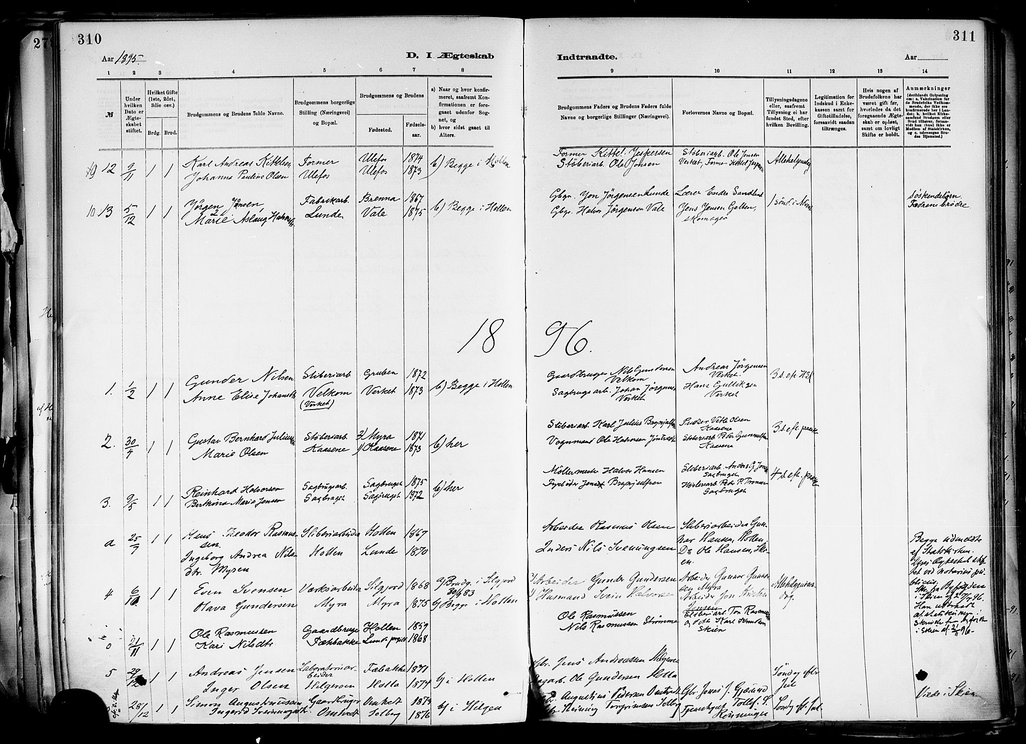 Holla kirkebøker, AV/SAKO-A-272/F/Fa/L0008: Parish register (official) no. 8, 1882-1897, p. 310