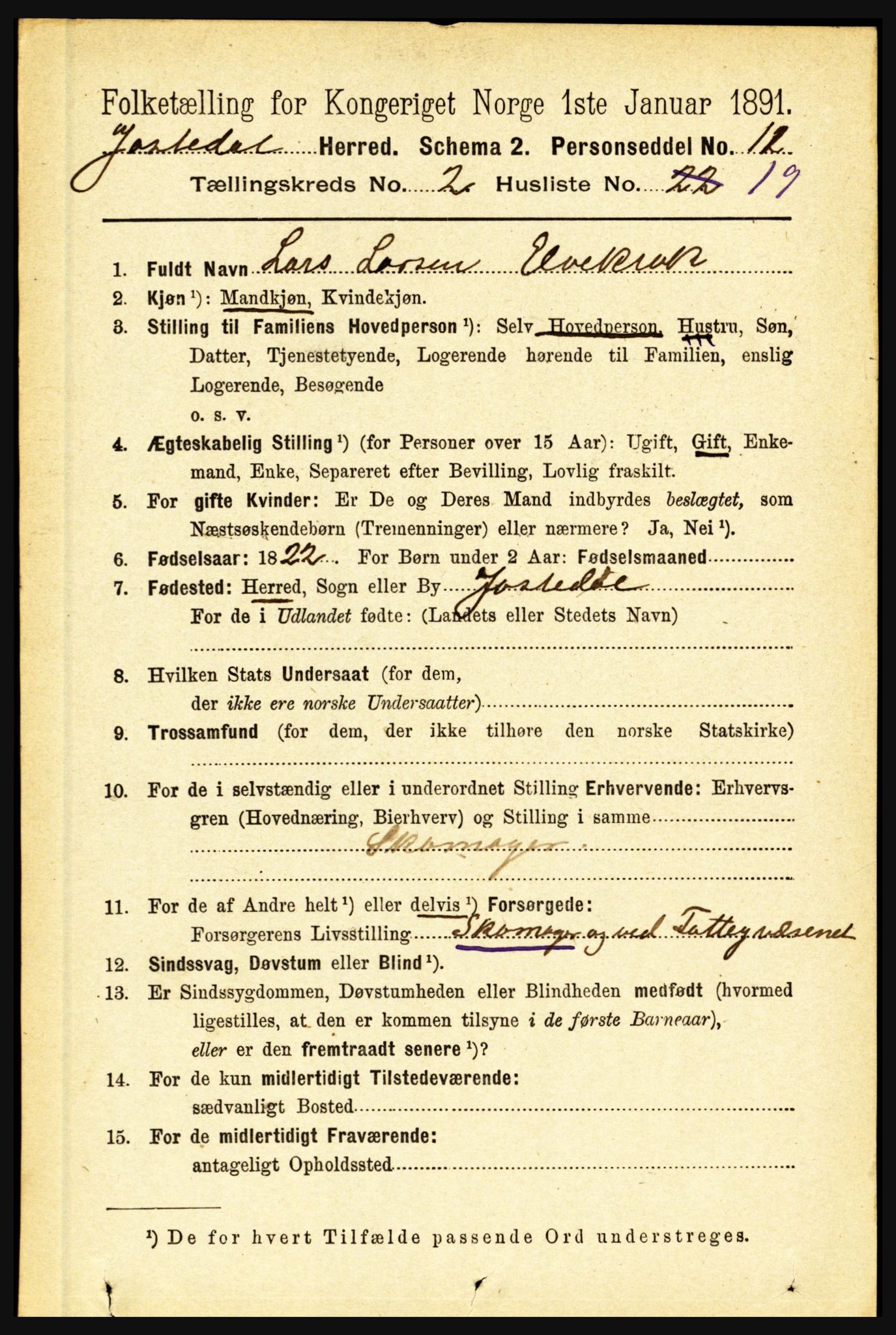 RA, 1891 census for 1427 Jostedal, 1891, p. 649