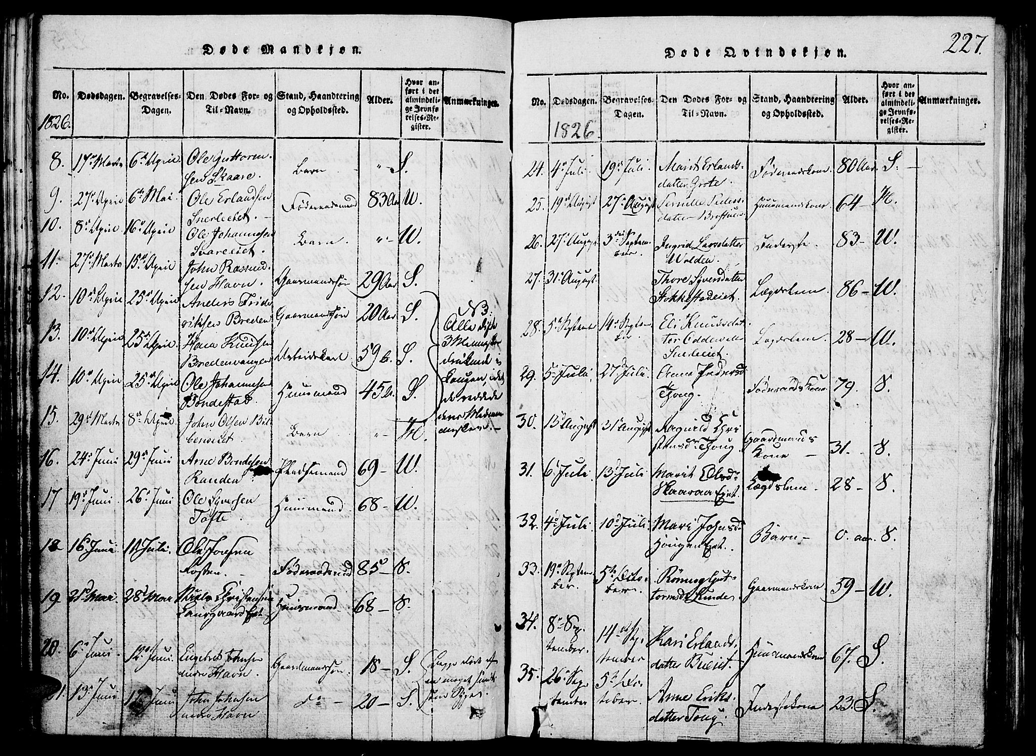 Vågå prestekontor, SAH/PREST-076/H/Ha/Hab/L0001: Parish register (copy) no. 1, 1815-1827, p. 226-227