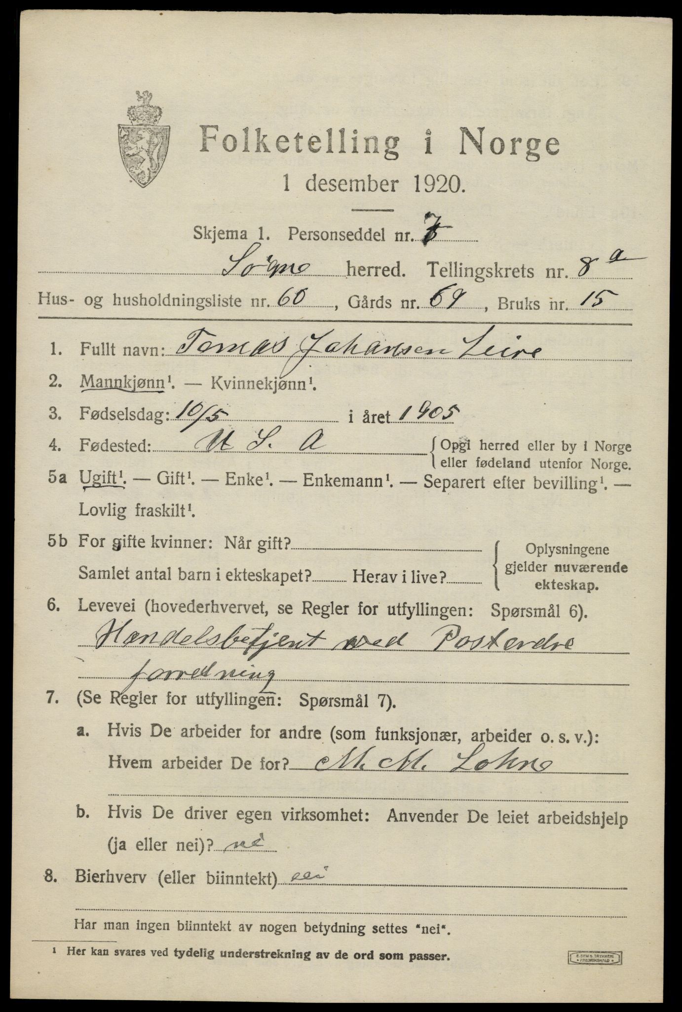 SAK, 1920 census for Søgne, 1920, p. 4595