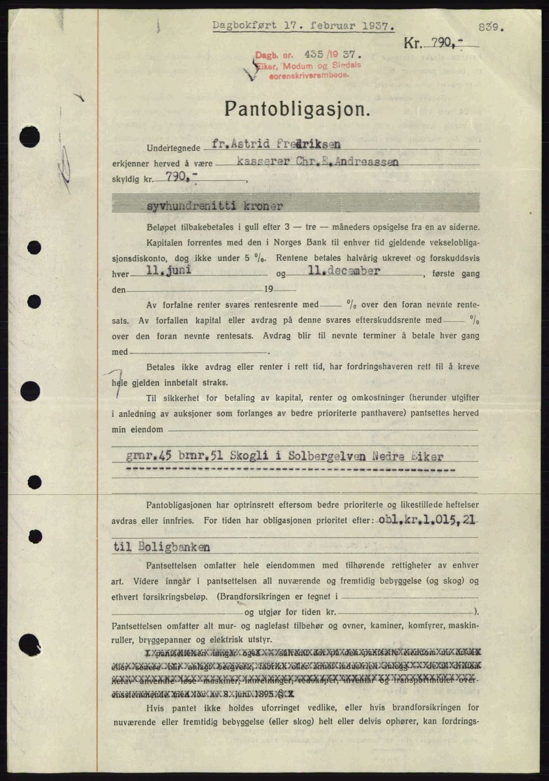 Eiker, Modum og Sigdal sorenskriveri, SAKO/A-123/G/Ga/Gab/L0034: Mortgage book no. A4, 1936-1937, Diary no: : 435/1937