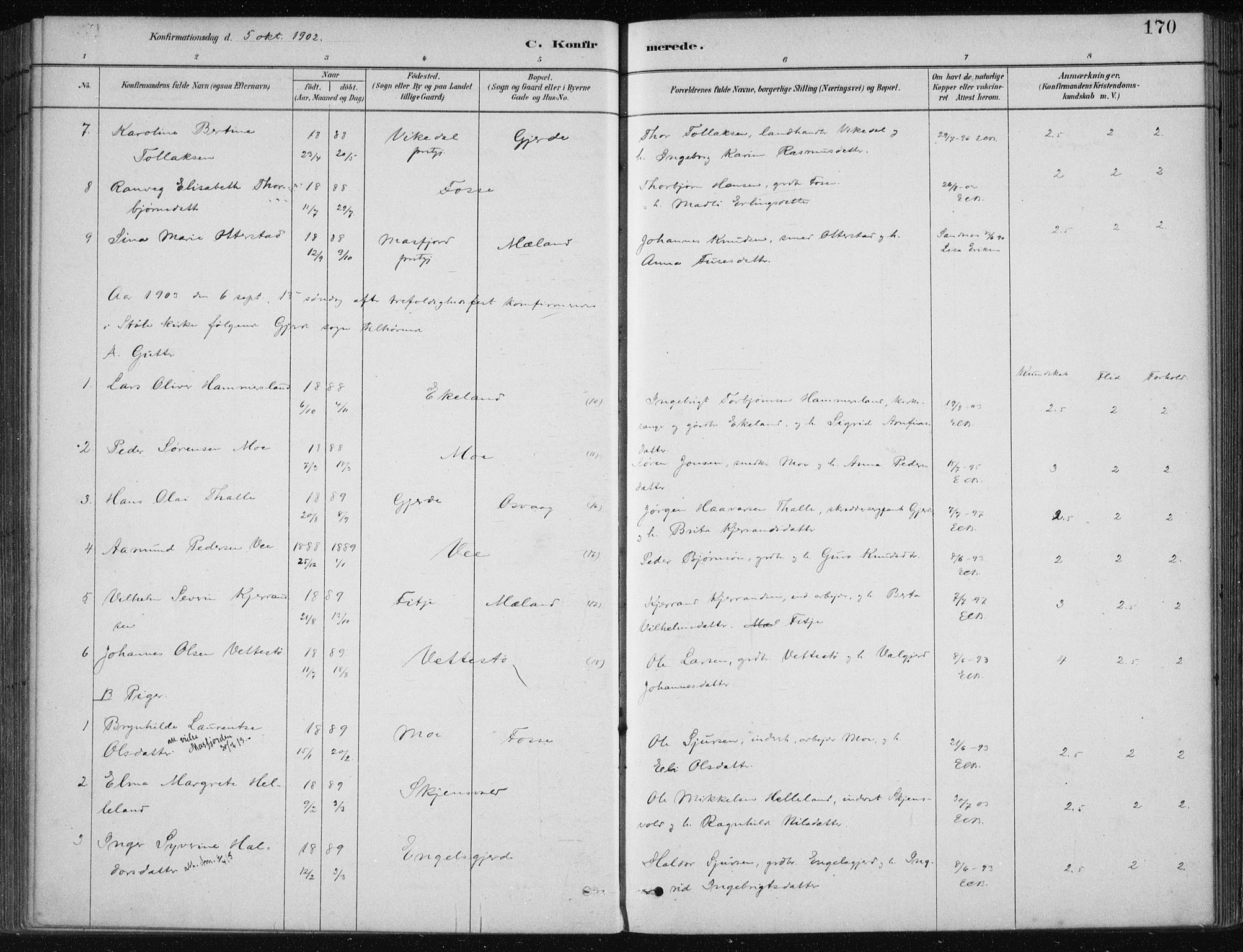 Etne sokneprestembete, AV/SAB-A-75001/H/Haa: Parish register (official) no. C  1, 1879-1919, p. 170