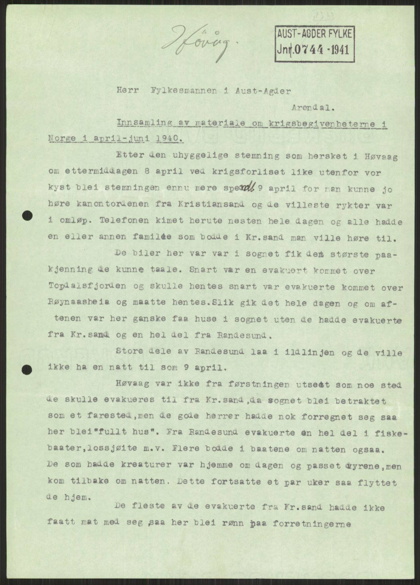 Forsvaret, Forsvarets krigshistoriske avdeling, RA/RAFA-2017/Y/Ya/L0014: II-C-11-31 - Fylkesmenn.  Rapporter om krigsbegivenhetene 1940., 1940, p. 760