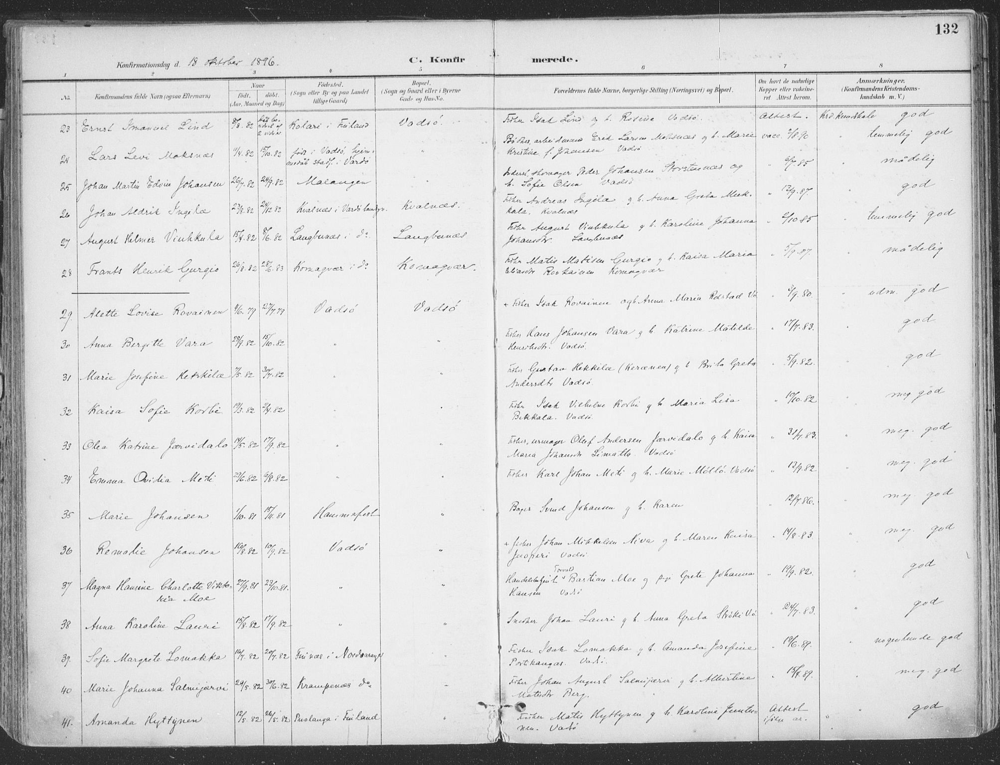 Vadsø sokneprestkontor, SATØ/S-1325/H/Ha/L0007kirke: Parish register (official) no. 7, 1896-1916, p. 132