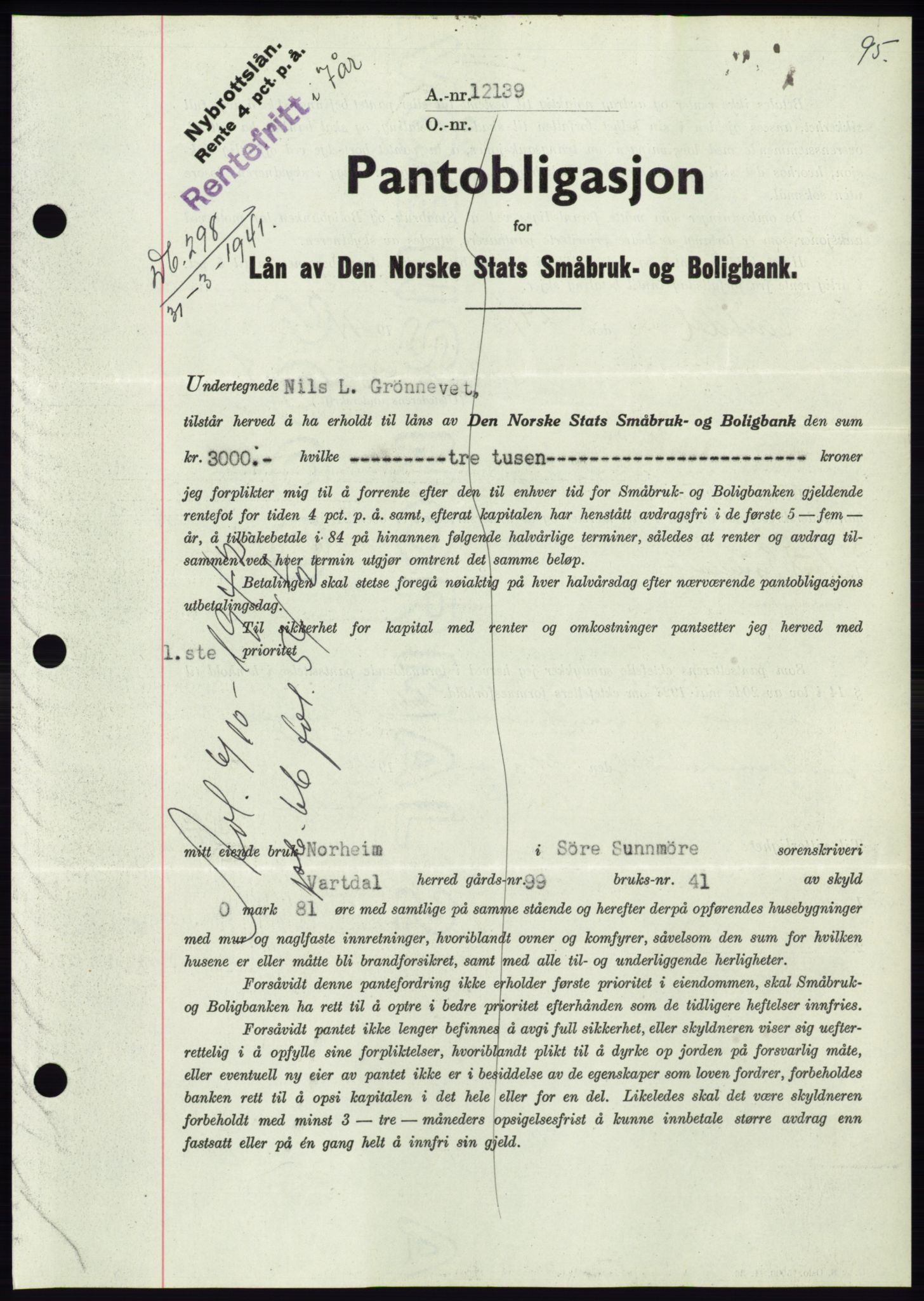 Søre Sunnmøre sorenskriveri, AV/SAT-A-4122/1/2/2C/L0071: Mortgage book no. 65, 1941-1941, Diary no: : 298/1941