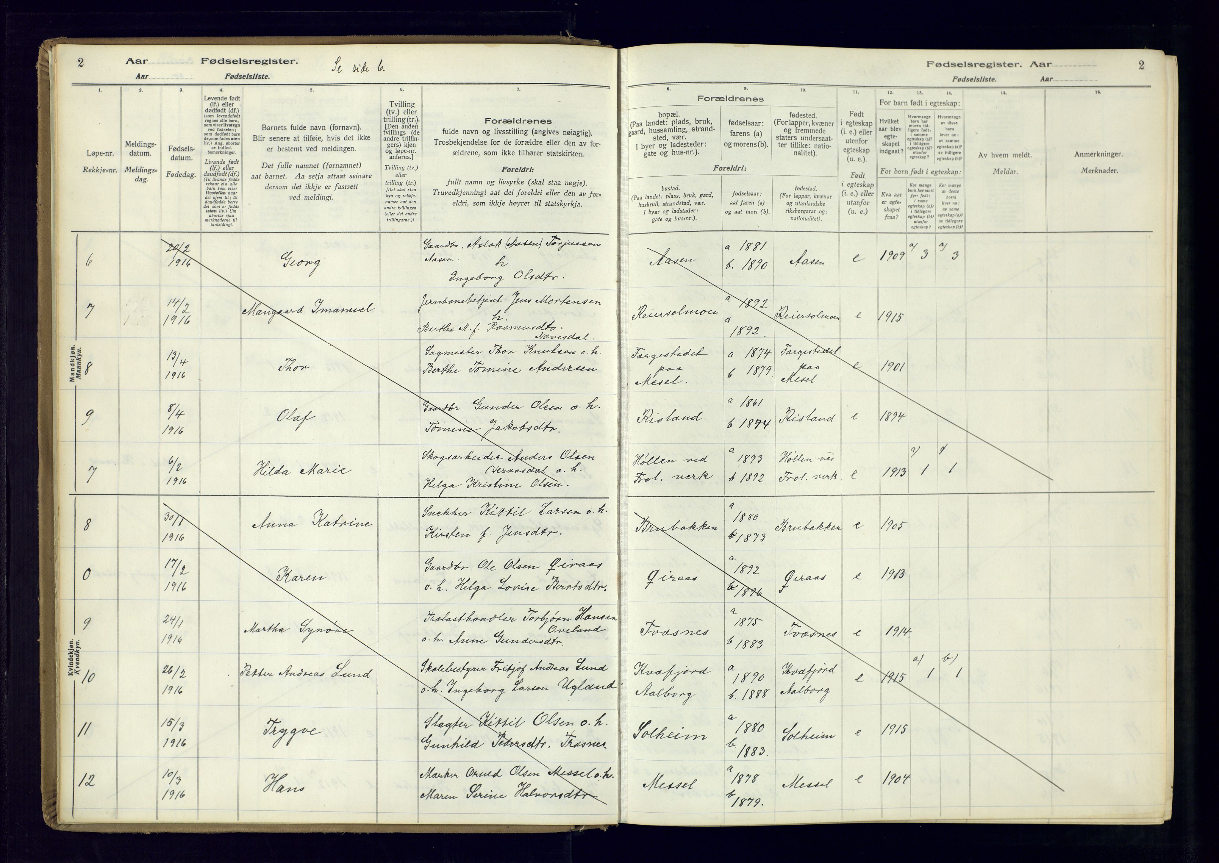 Froland sokneprestkontor, AV/SAK-1111-0013/J/Ja/L0001: Birth register no. 1, 1916-1950, p. 2