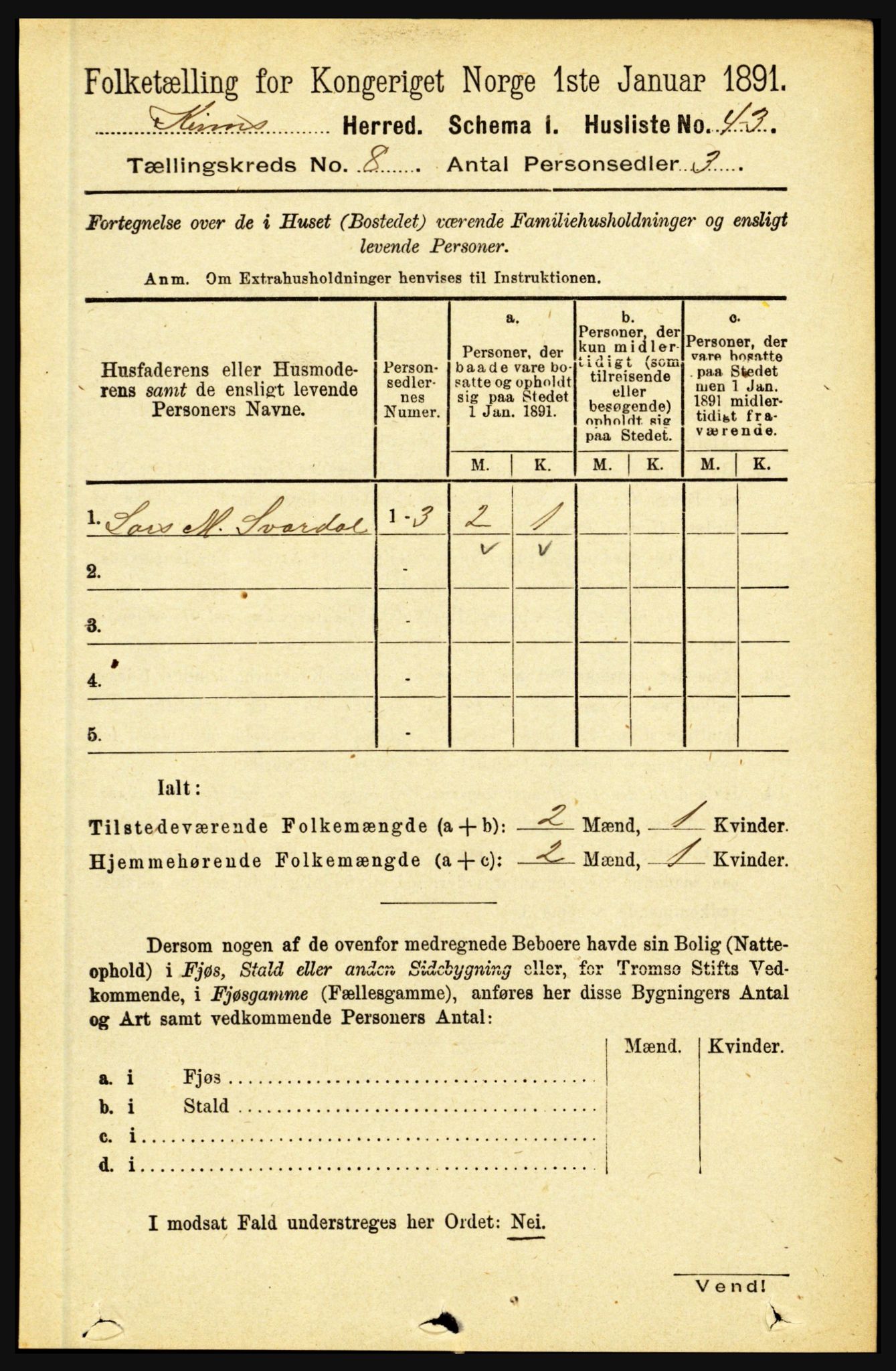 RA, 1891 census for 1437 Kinn, 1891, p. 3100