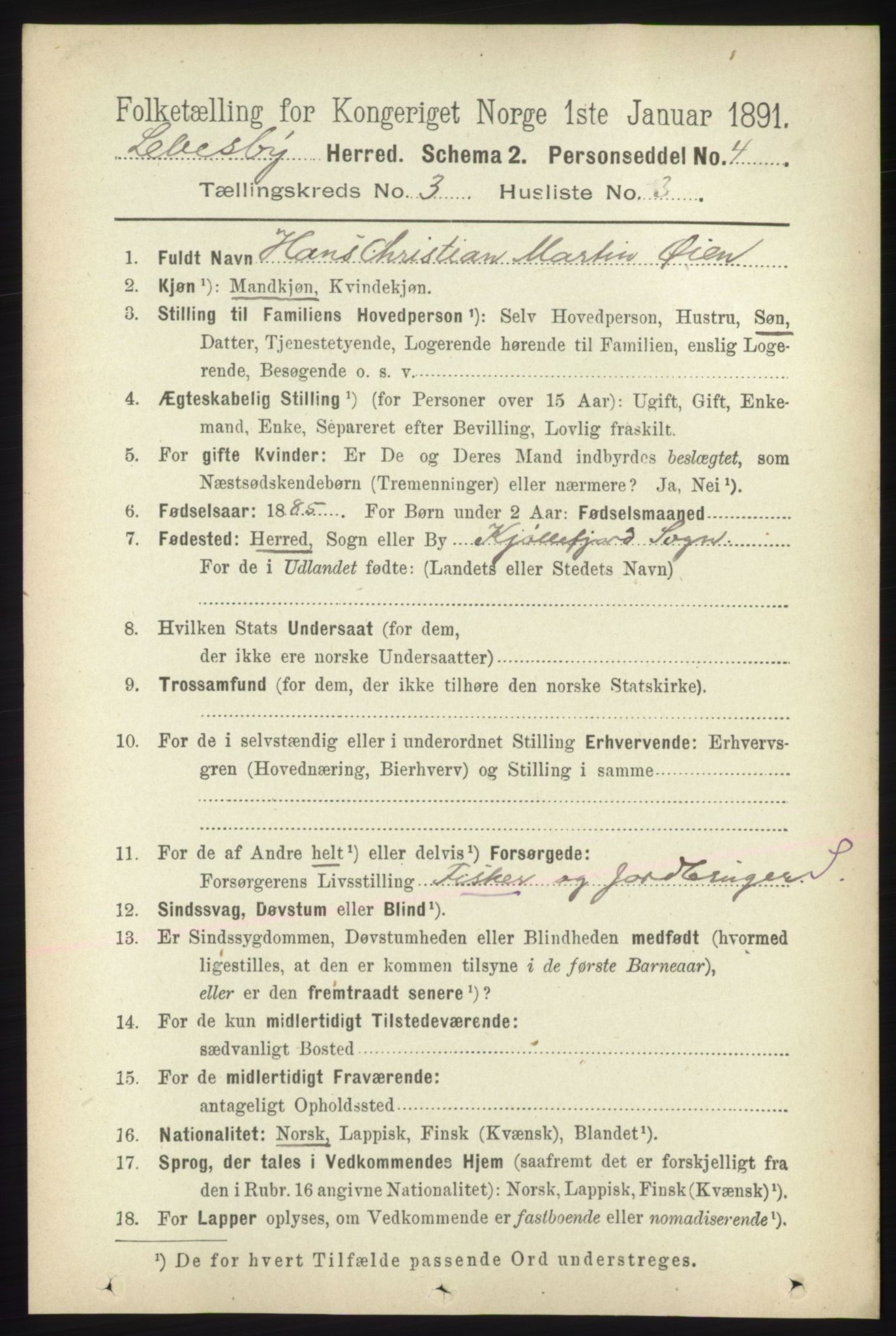 RA, 1891 census for 2022 Lebesby, 1891, p. 741