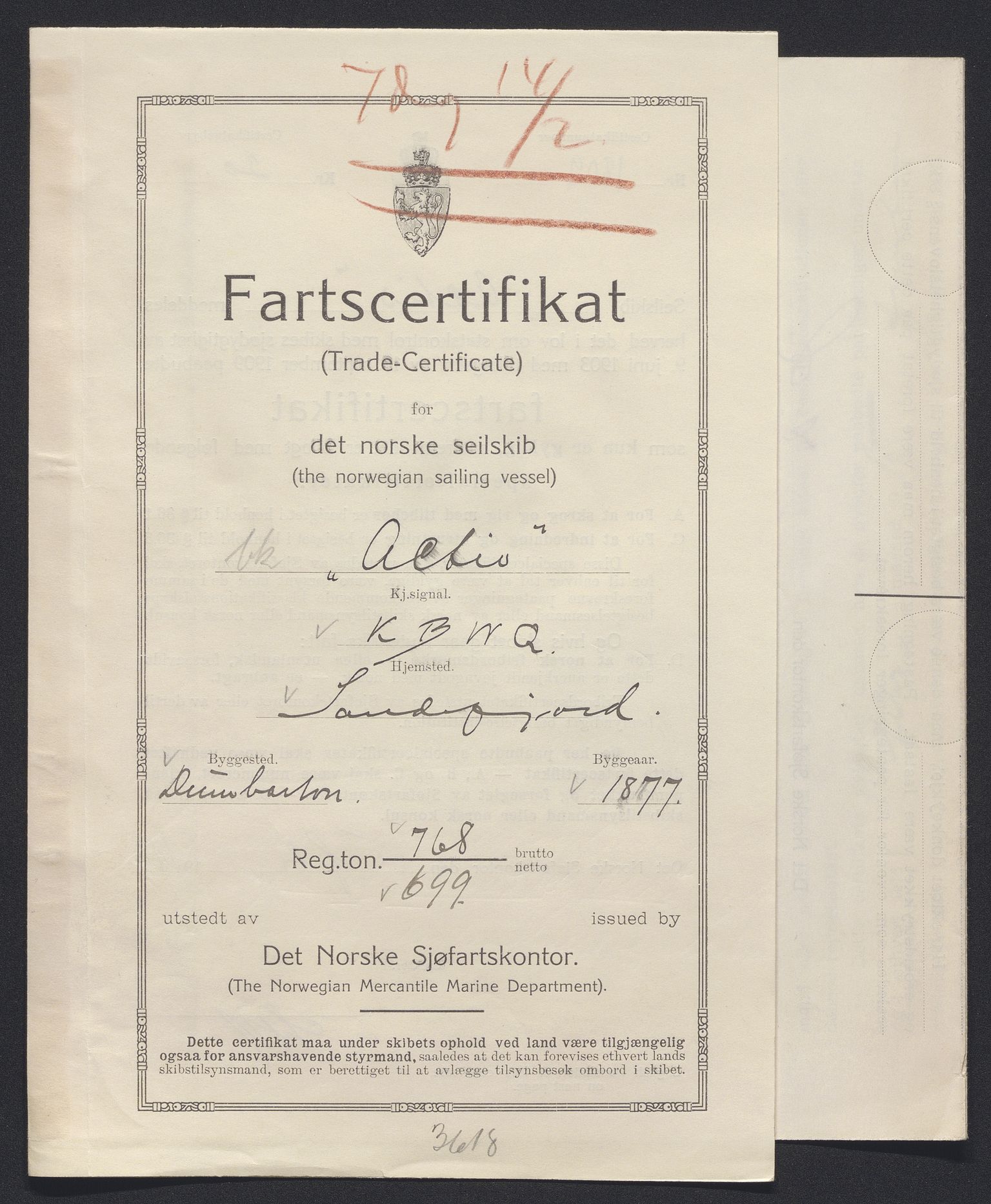 Sjøfartsdirektoratet med forløpere, skipsmapper slettede skip, AV/RA-S-4998/F/Fa/L0002: --, 1873-1923, p. 386